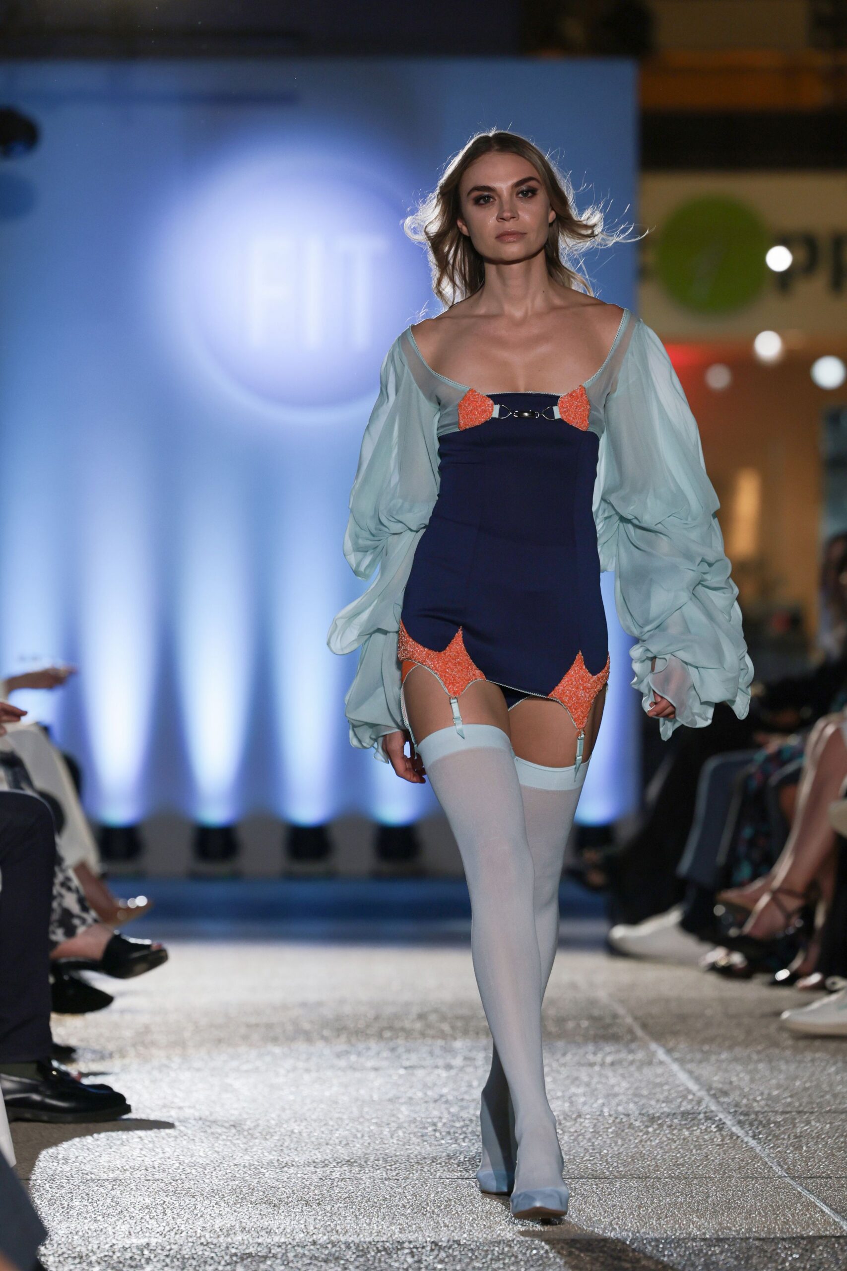 blue cotton sleeveless v-neck fitted color-blocked romper