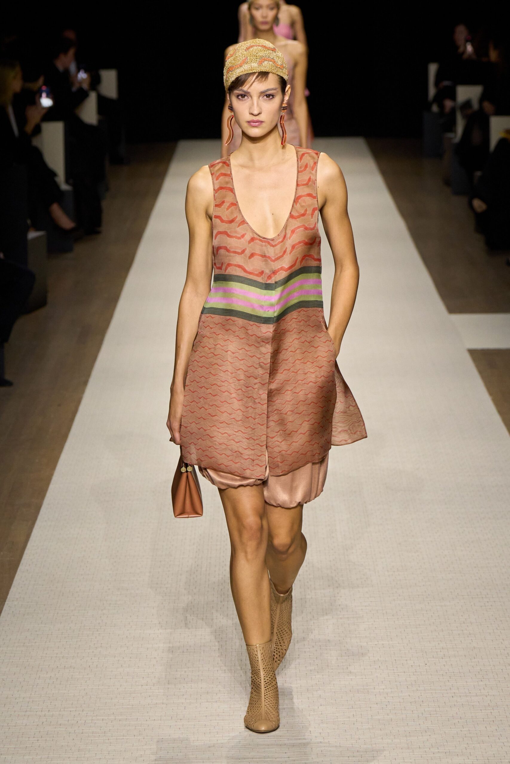 pink silk sleeveless v-neck relaxed pleated color-blocked dress