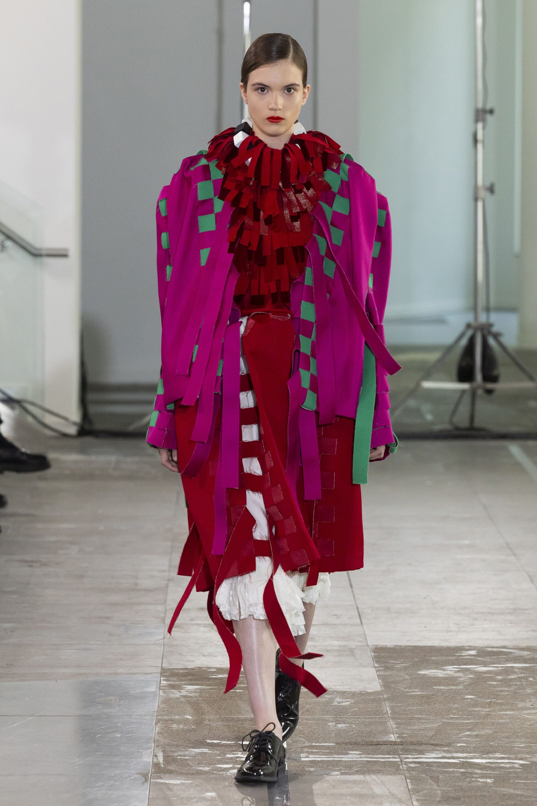 pink cotton long-sleeve collared oversized fringed layered coat