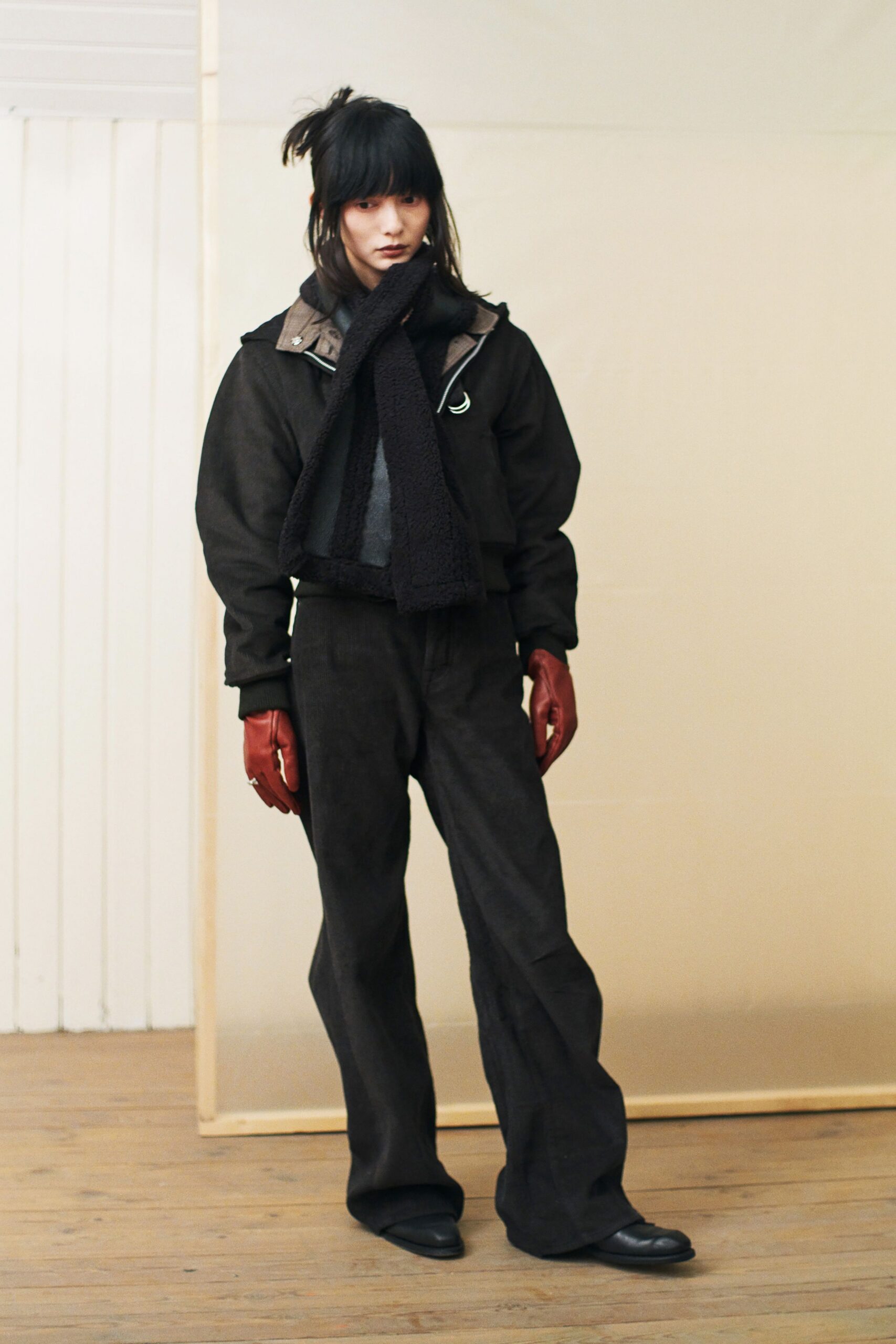 black relaxed jacket with wide-leg pants