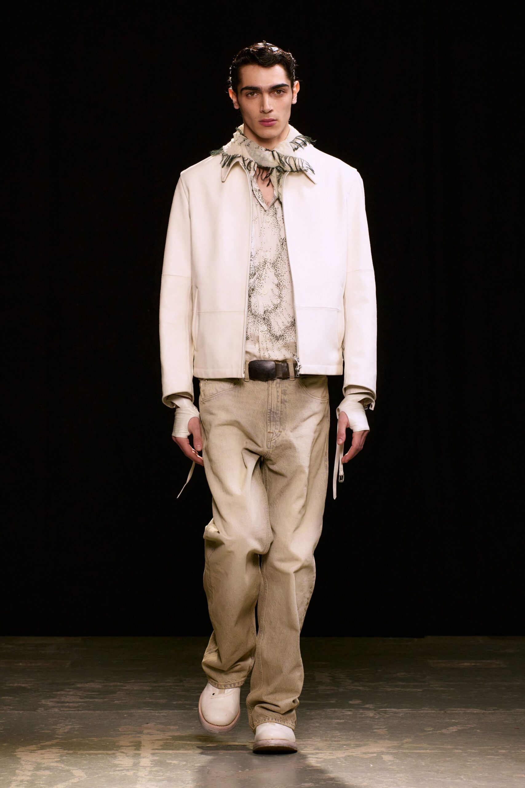 beige denim relaxed straight-leg pants