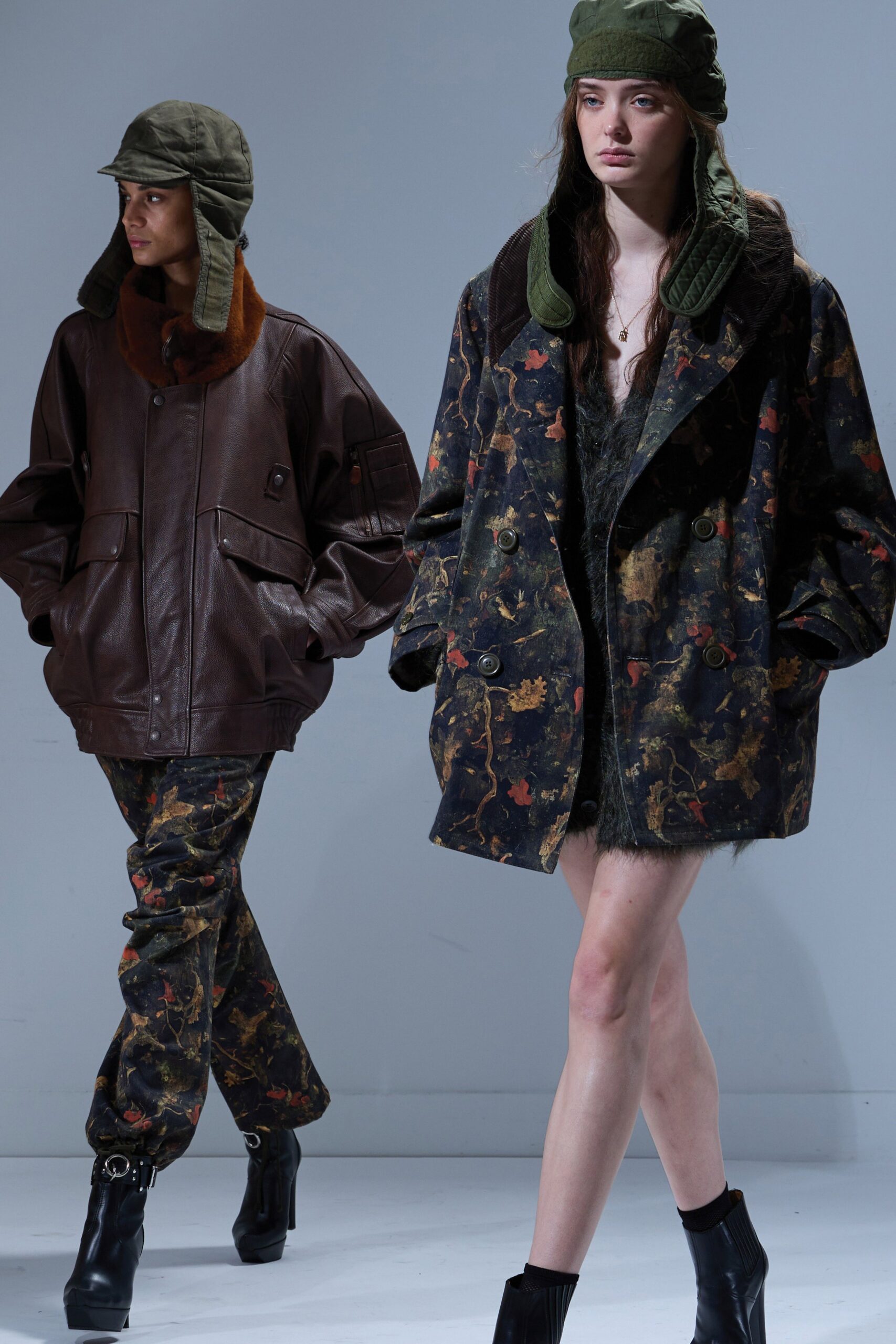 multi cotton long-sleeve collared oversized buttoned coat
