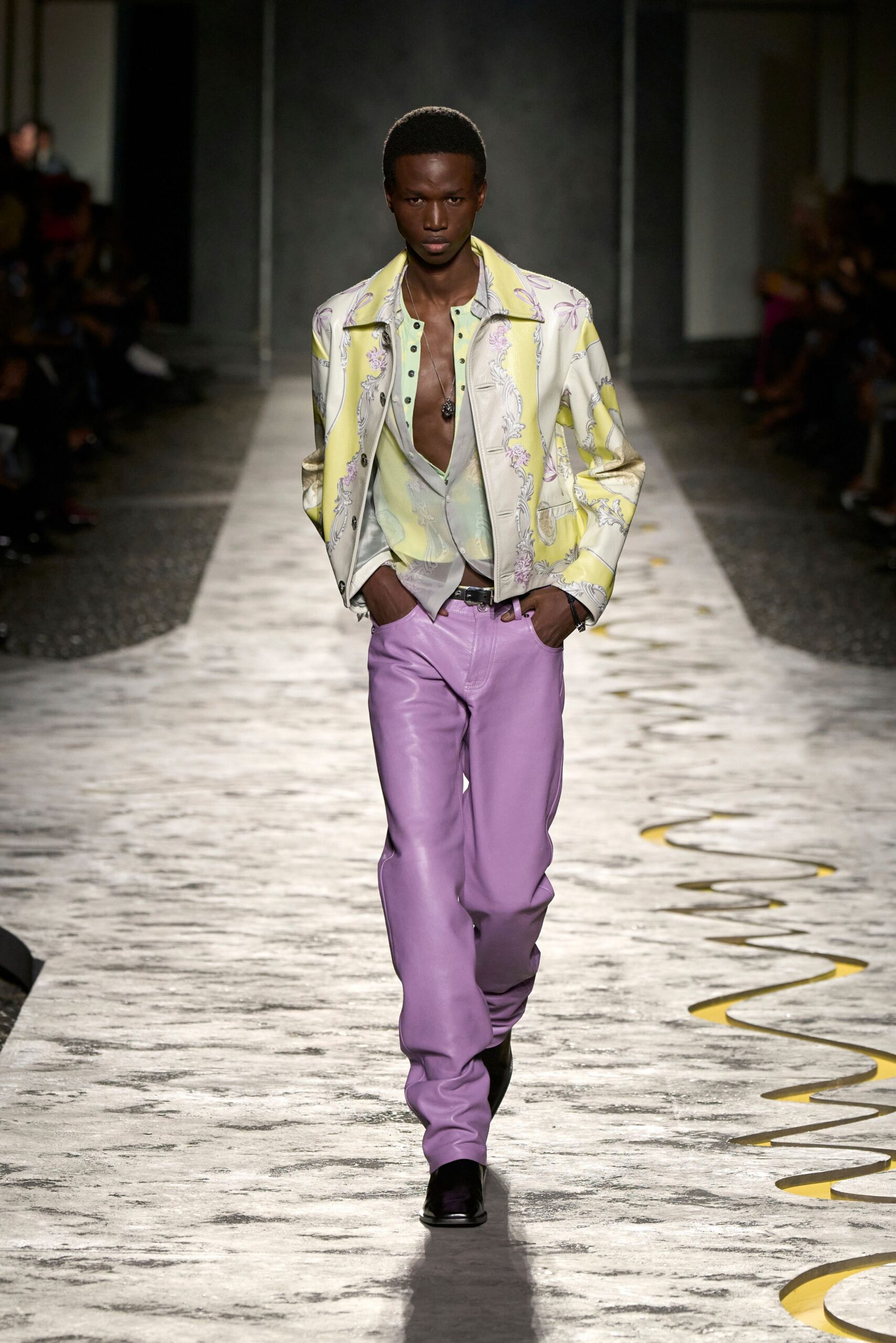 purple denim slim straight-leg pants
