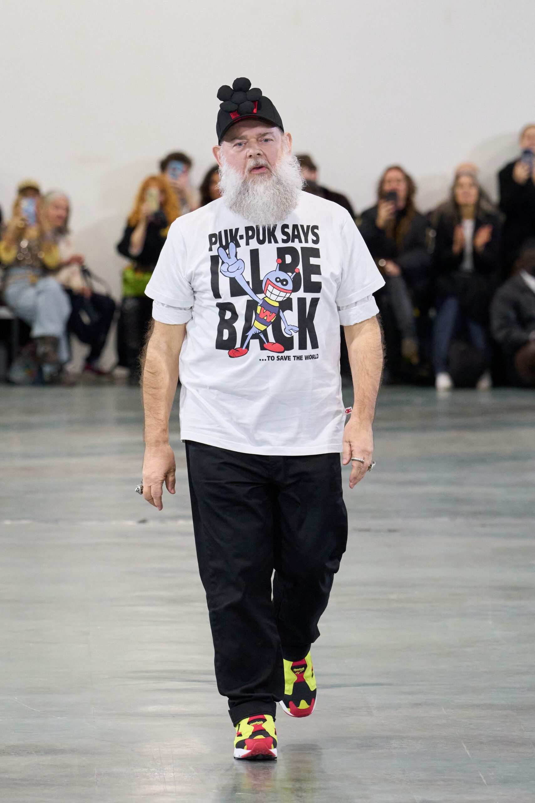 white printed t-shirt with black pants