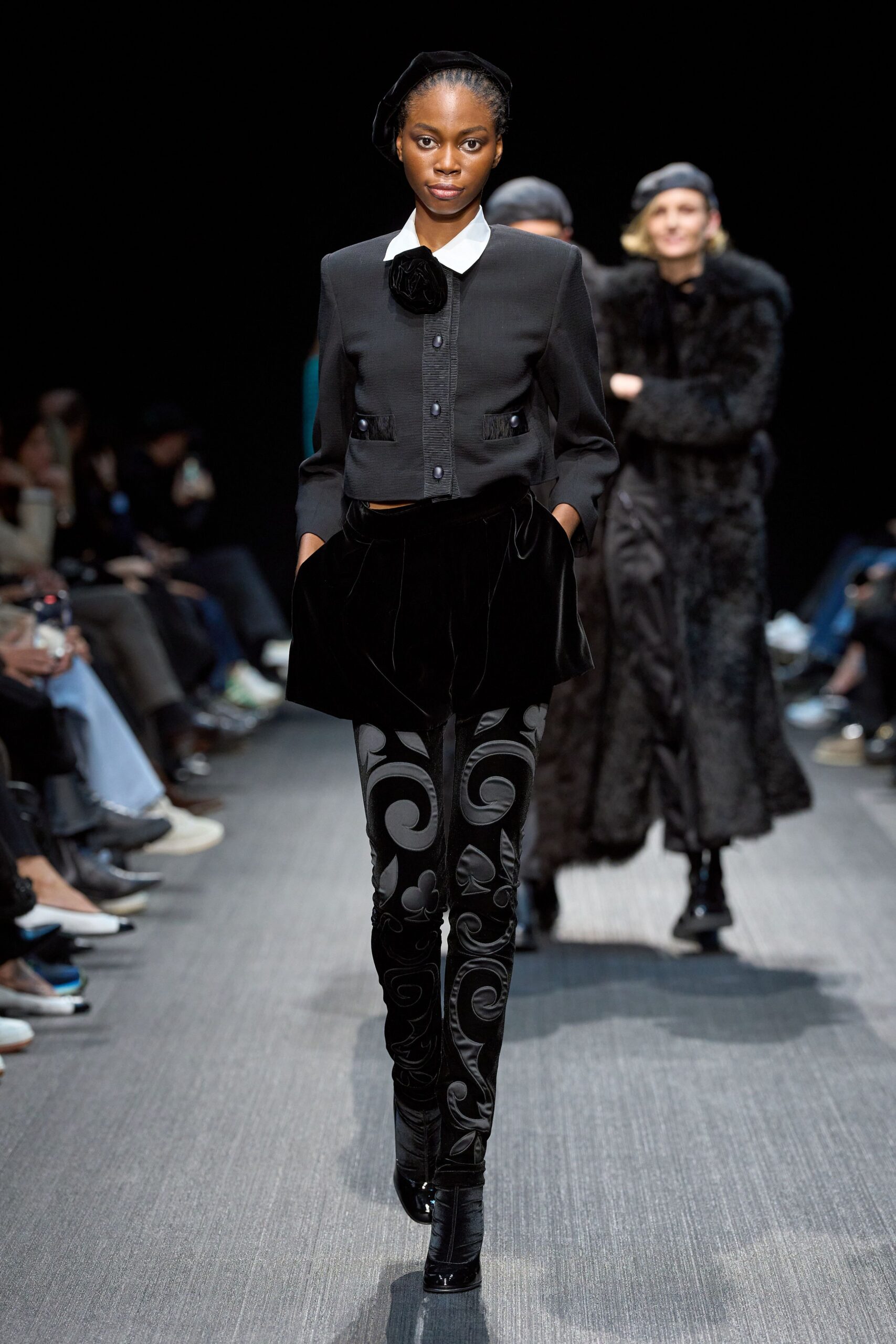 black fitted jacket and skirt