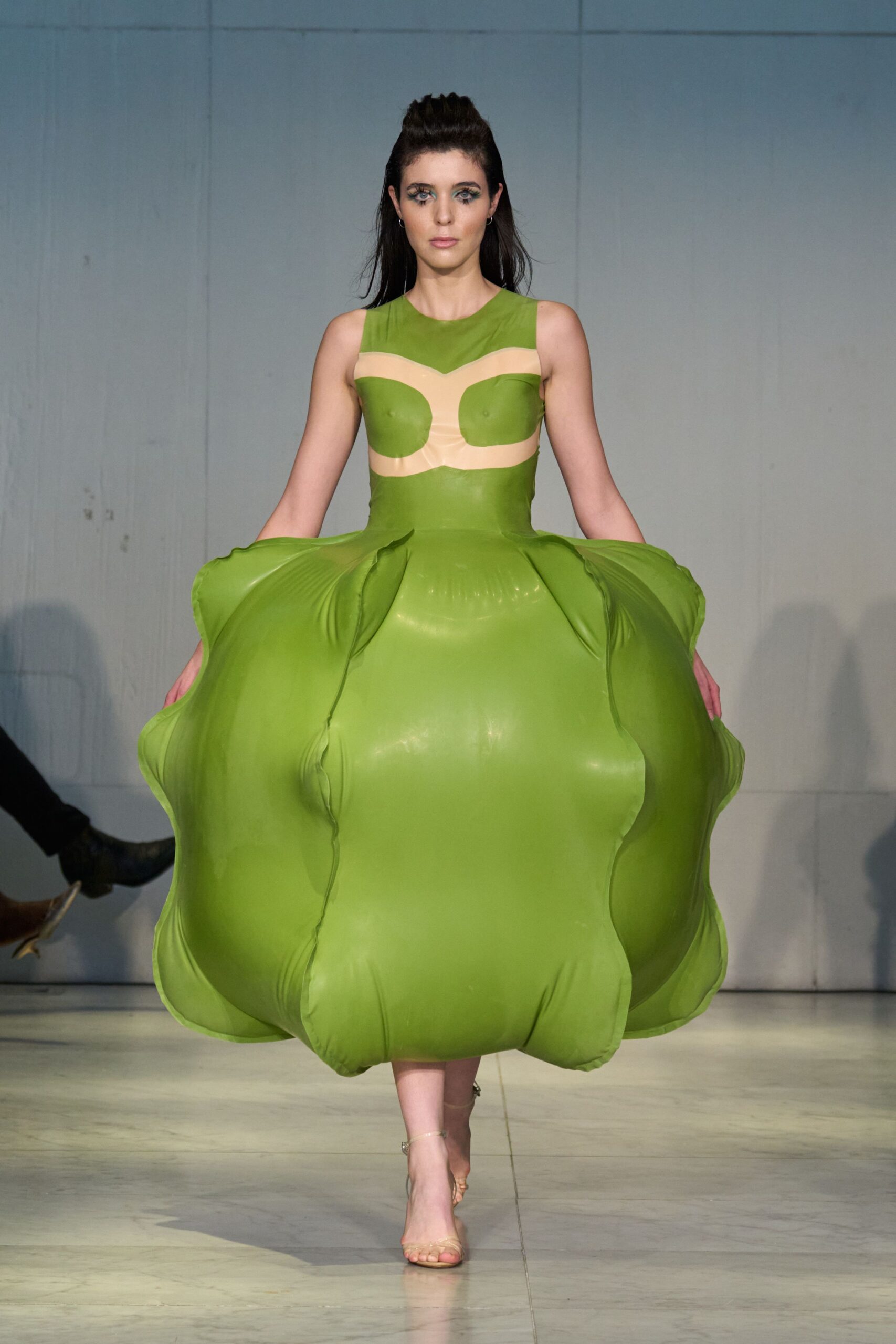 green vinyl cutout dress