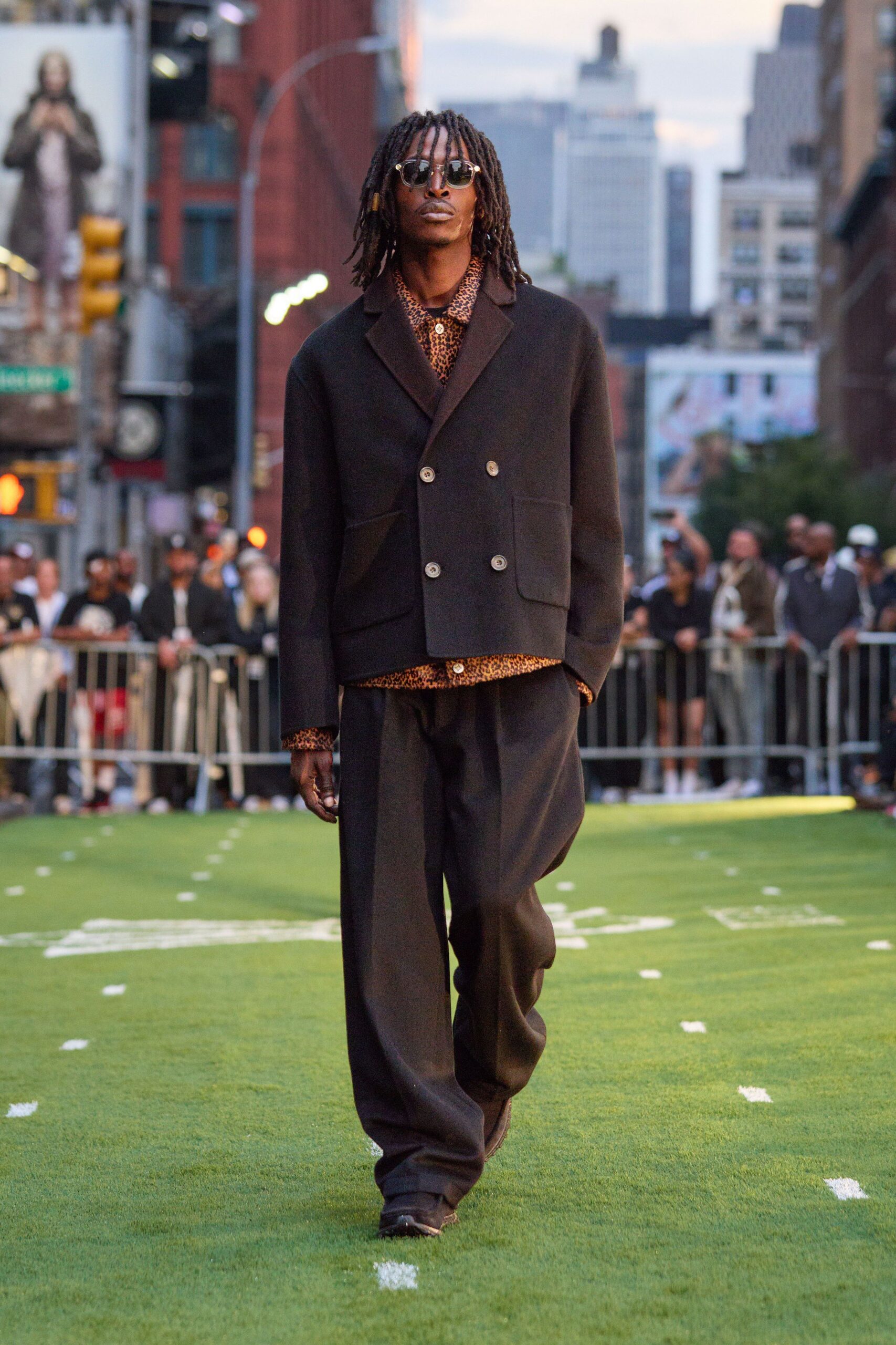 black wool blazer with brown shirt