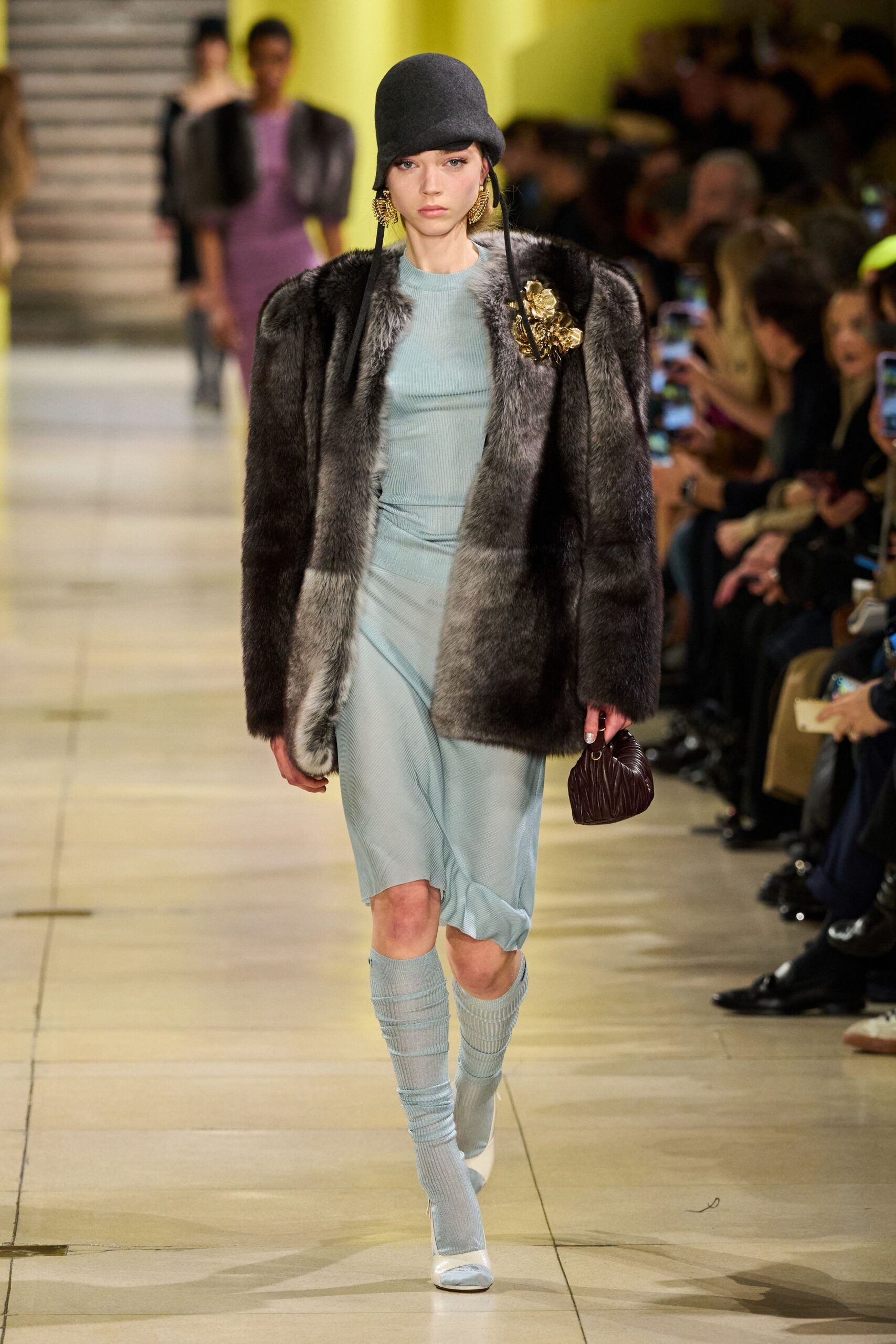 gray fur relaxed coat