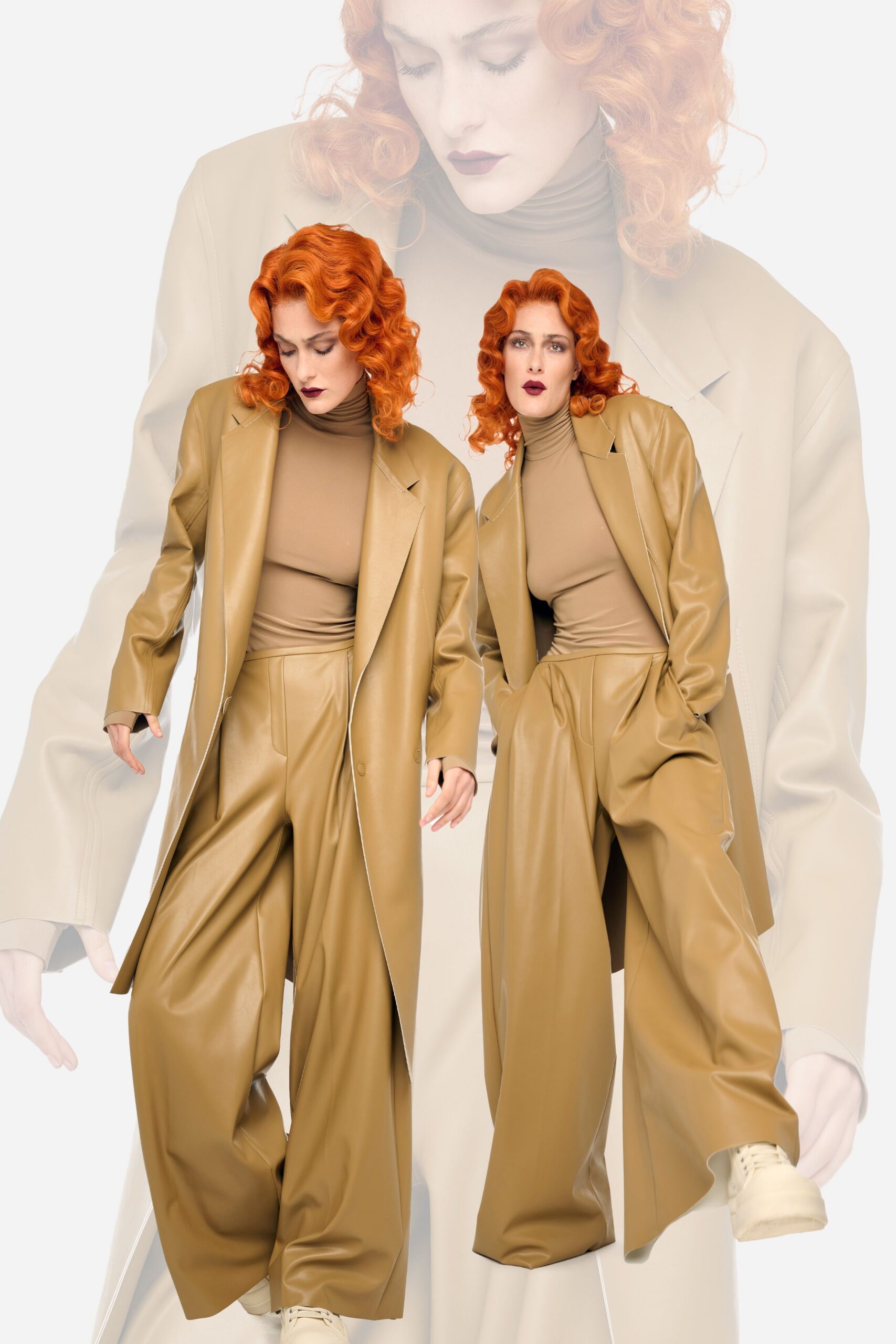 beige leather relaxed wide-leg pants