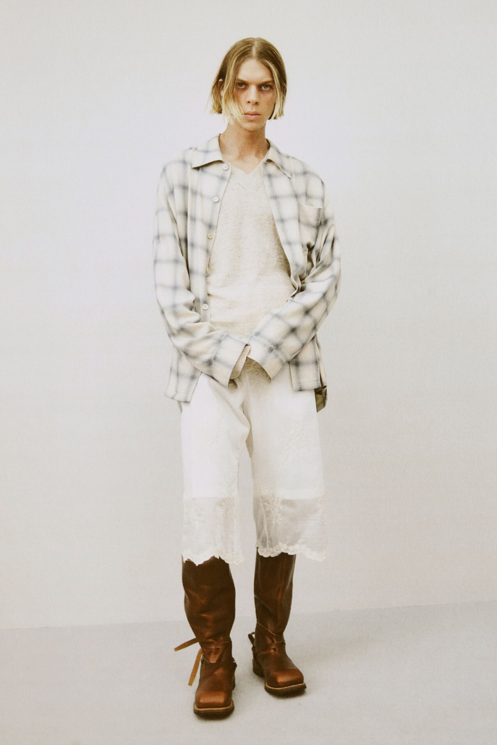 checked shirt with layered skirt