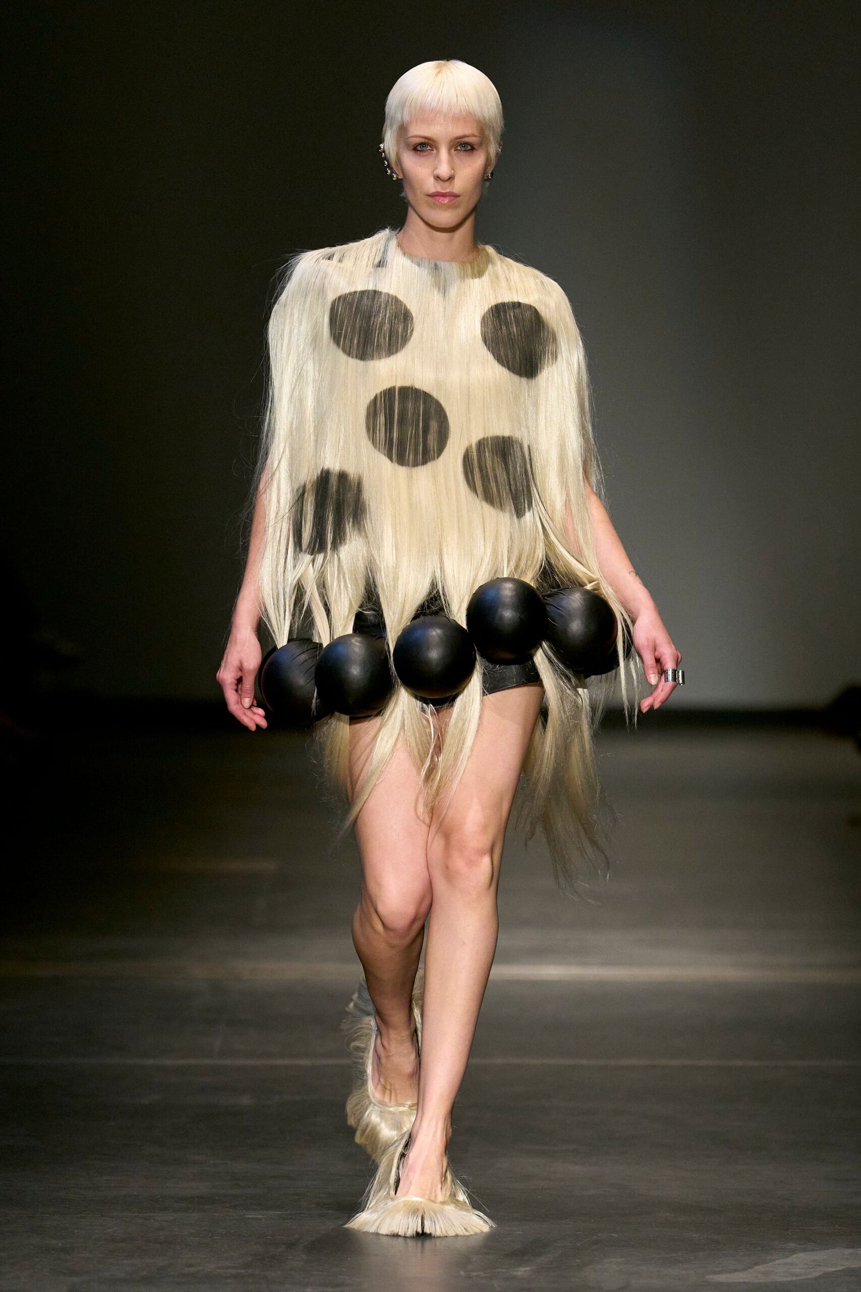 black and white polka-dot dress
