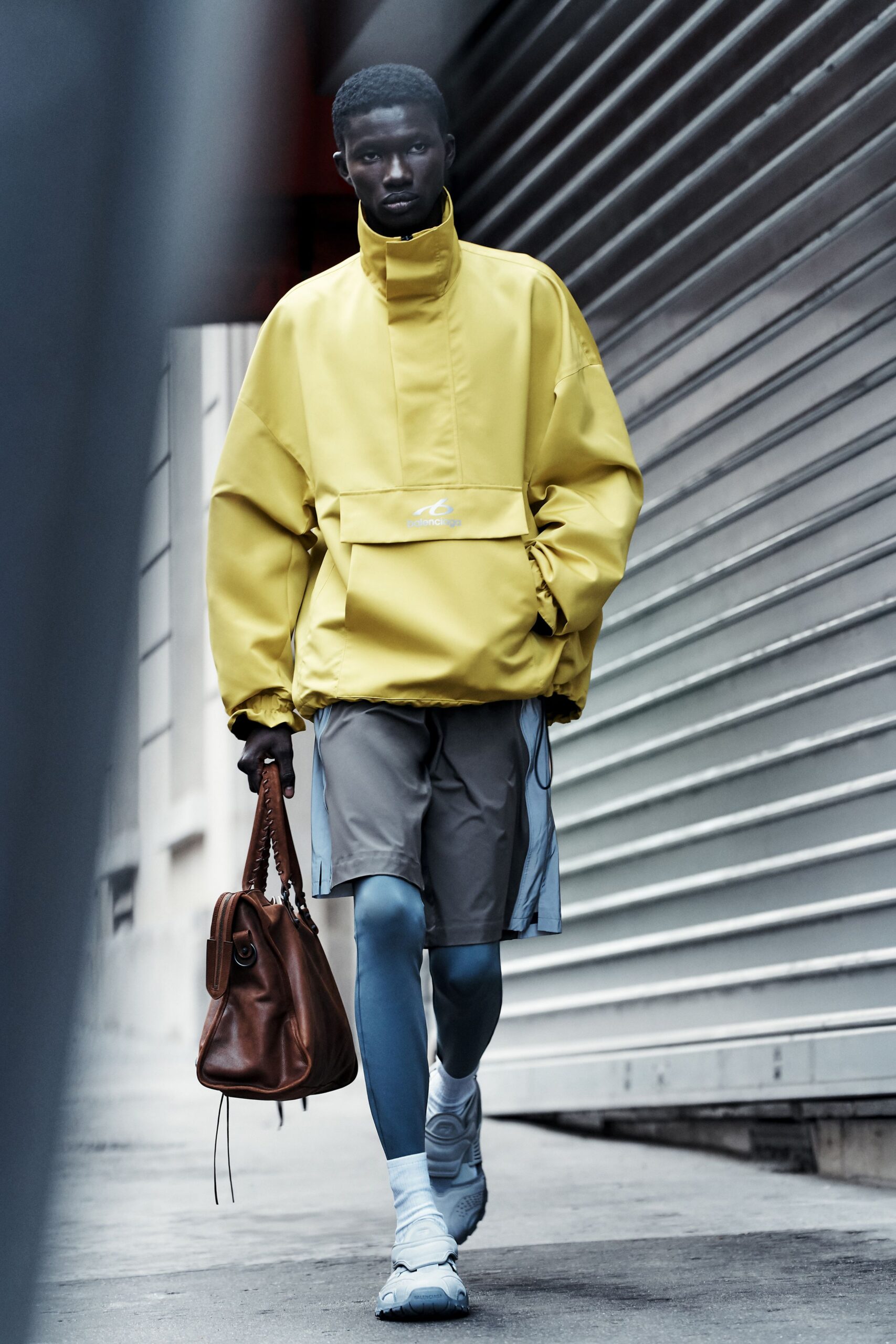 yellow jersey long-sleeve high-neck oversized zippered jacket