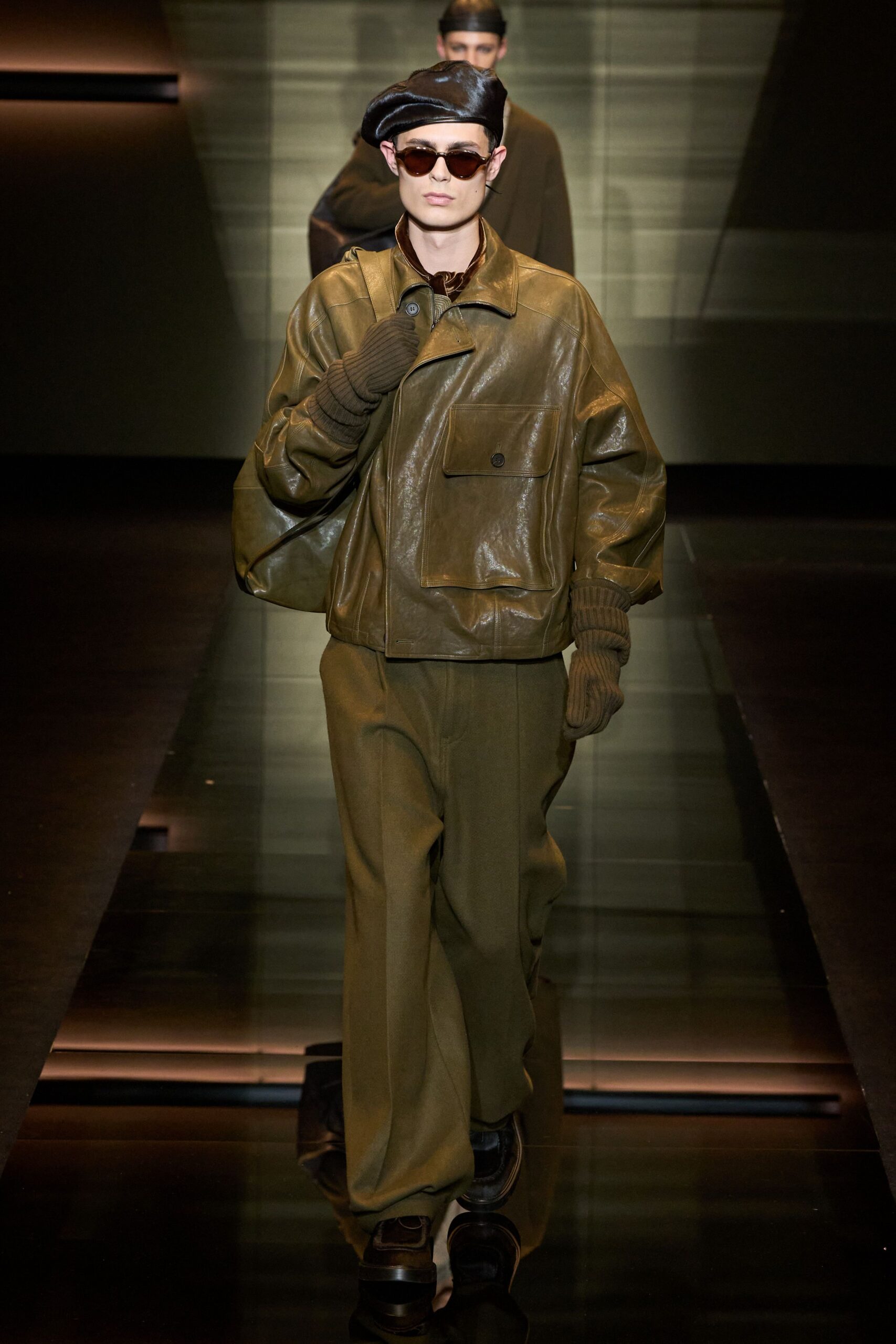 oversized green leather jacket