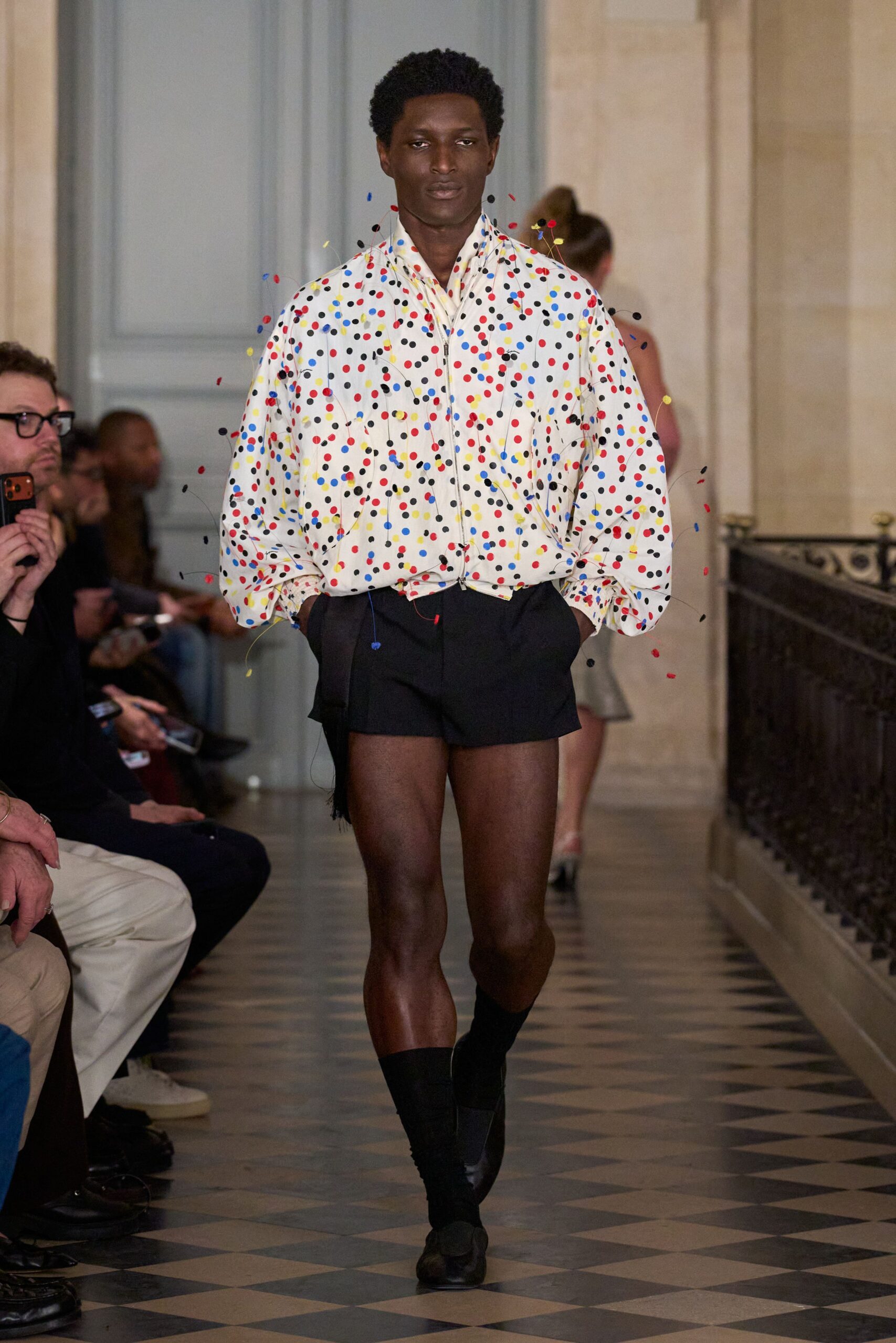 white cotton long-sleeve collared oversized printed shirt