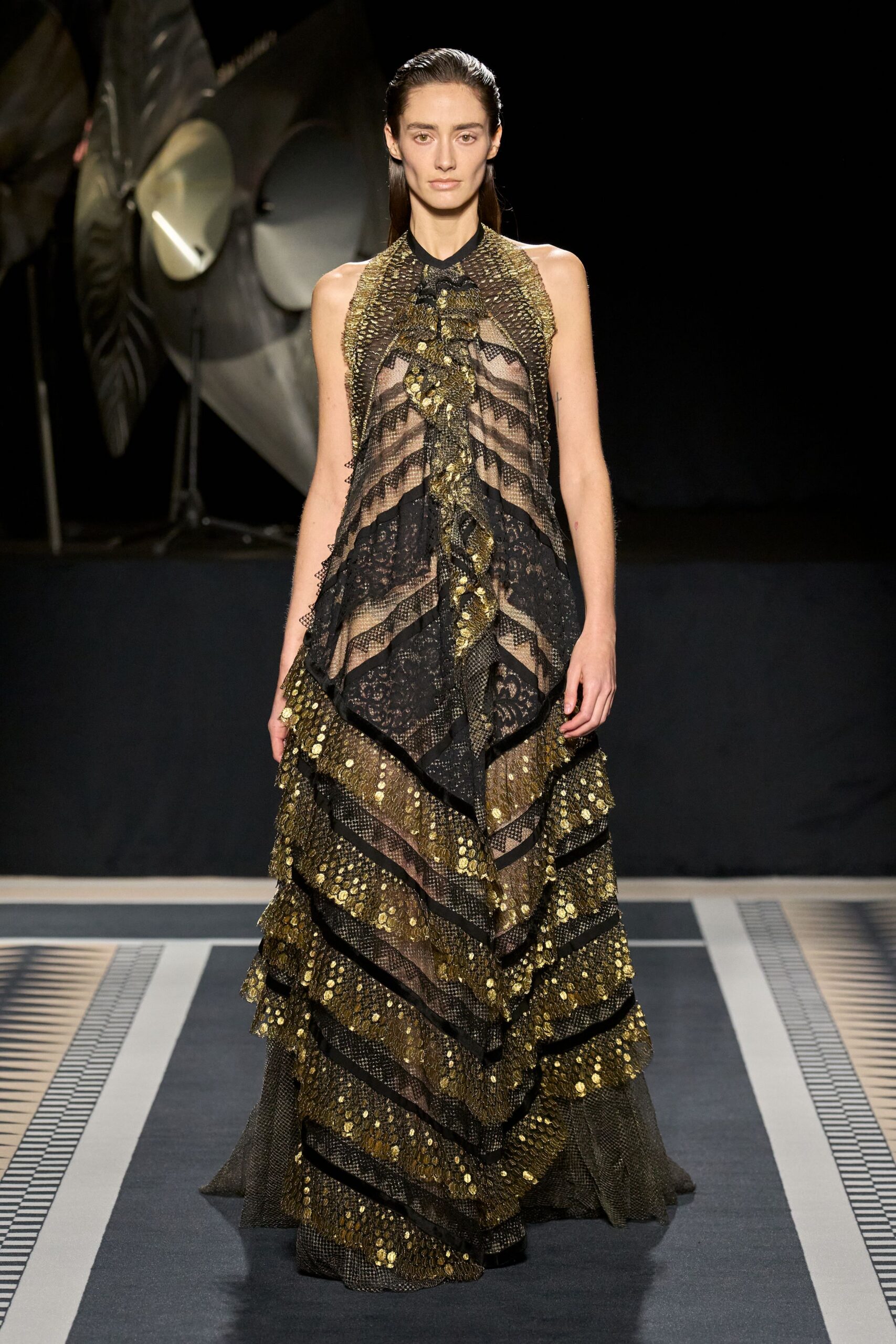 black and gold layered gown