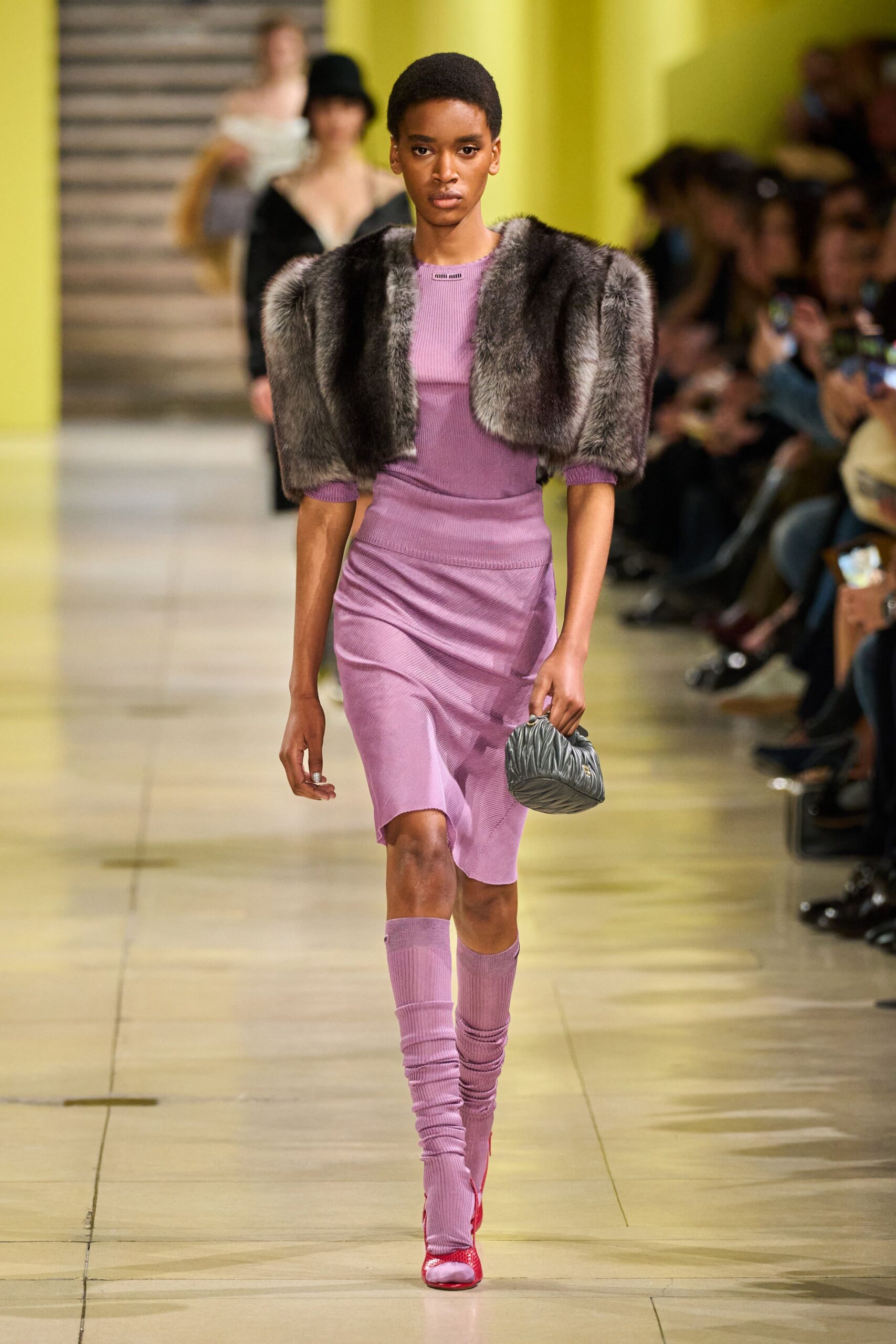 gray fur relaxed layered coat