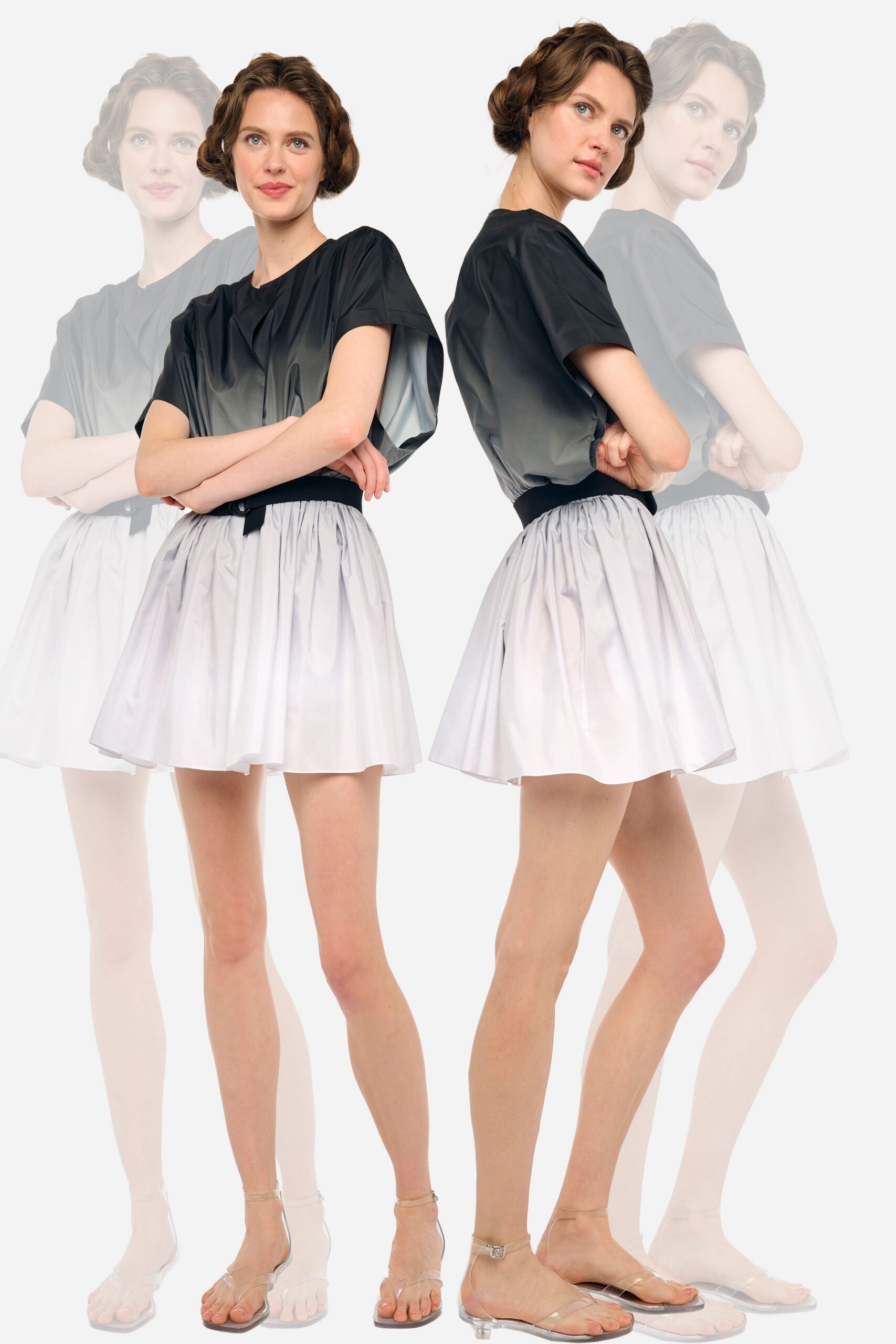 white silk fitted pleated mini skirt