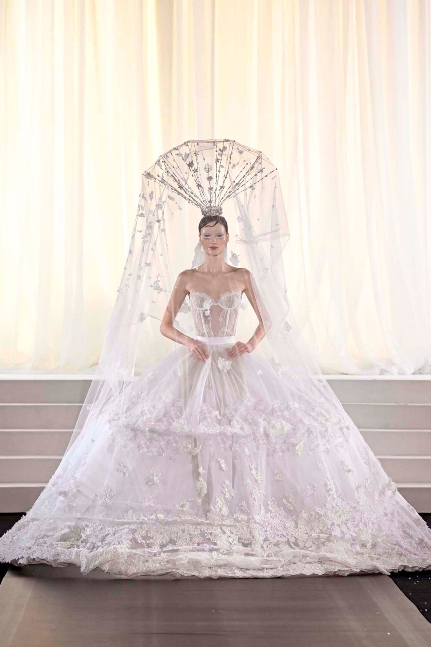 white embroidered gown with veil