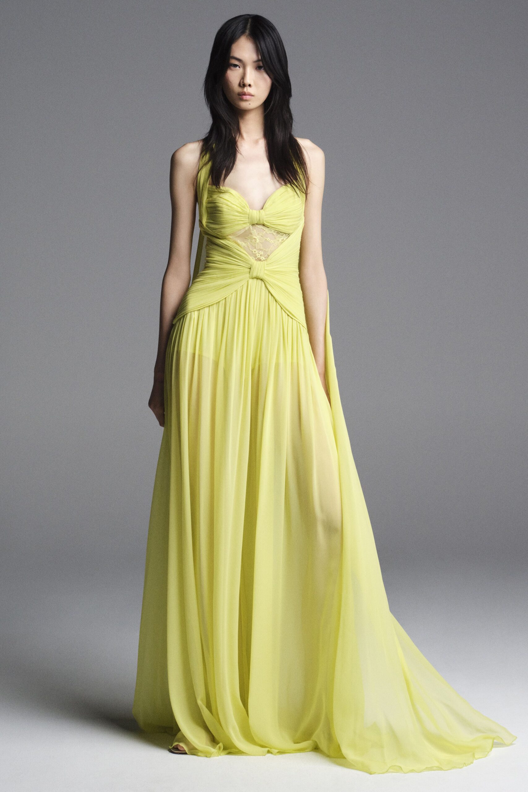 yellow chiffon sleeveless gown