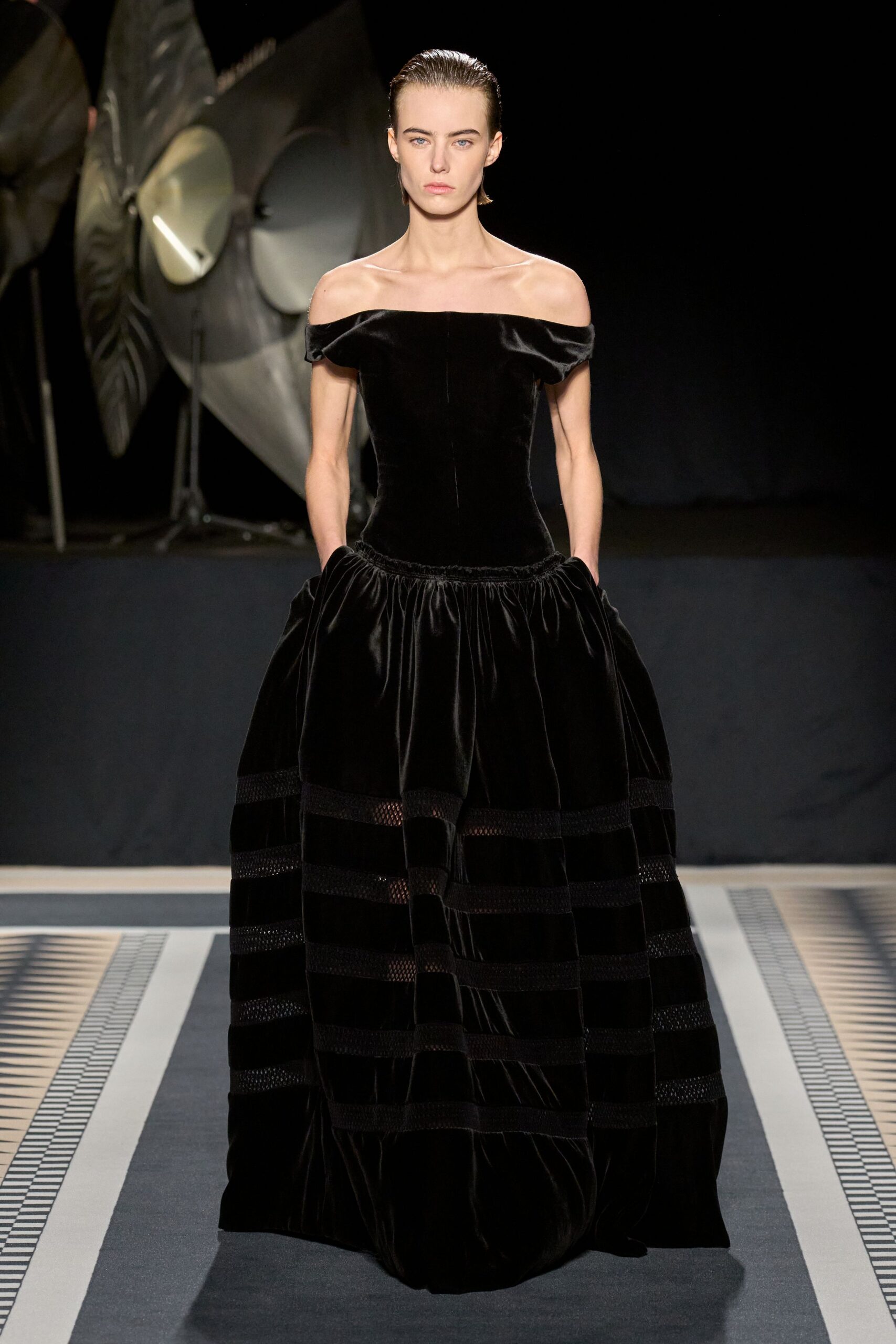 black velvet off-shoulder gown