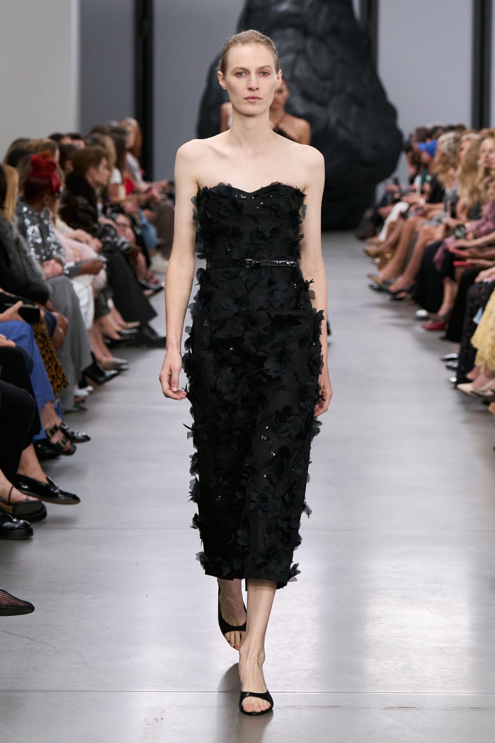 black strapless embellished dress