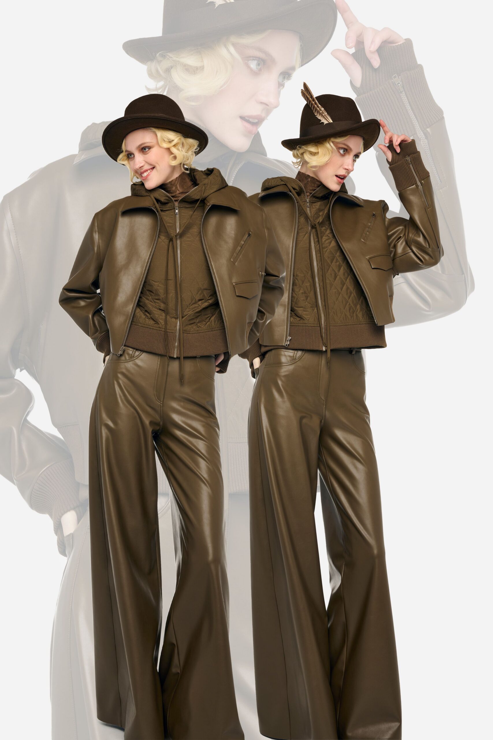 brown leather jacket and pants