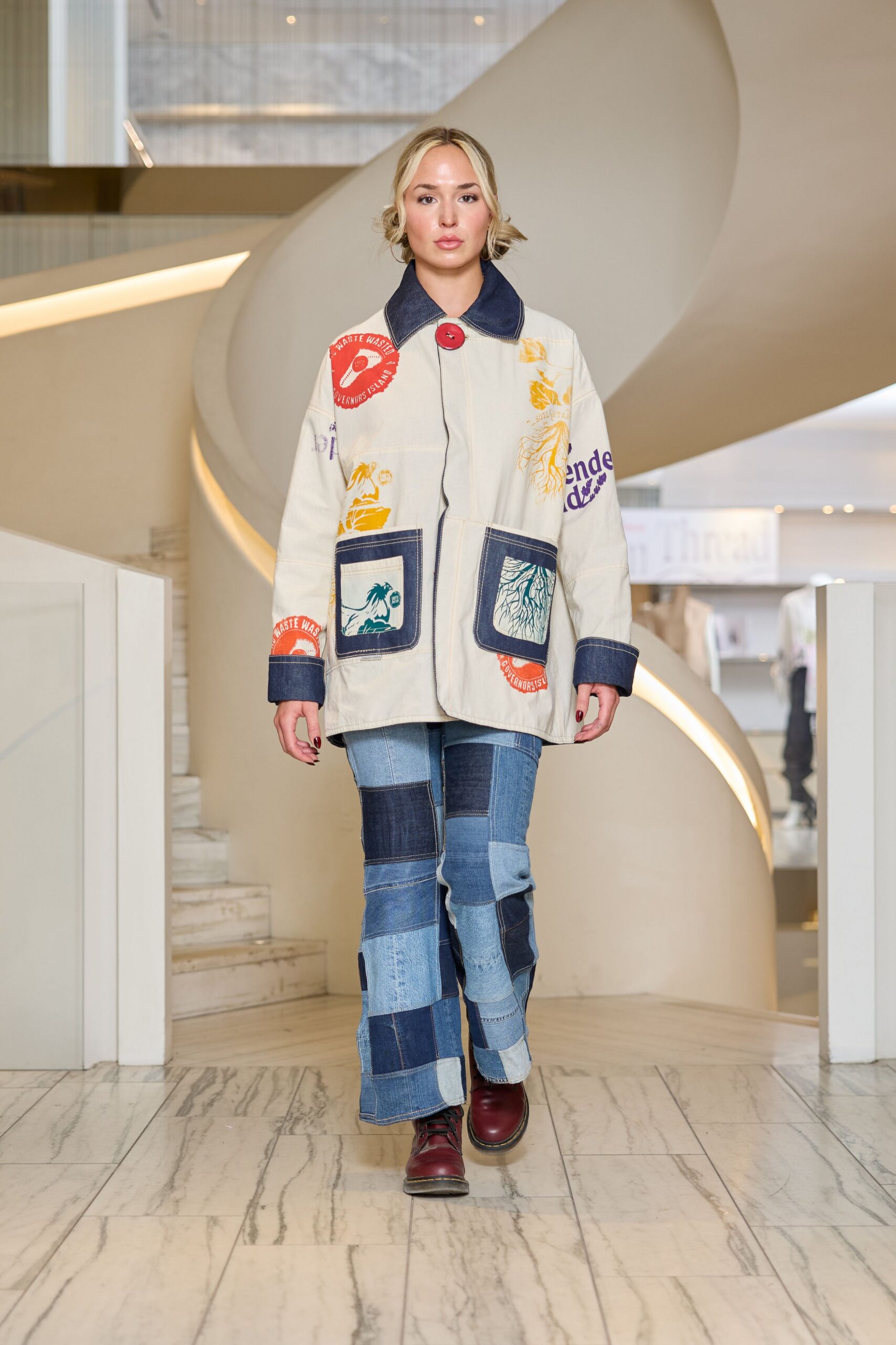 blue denim fitted flared pants
