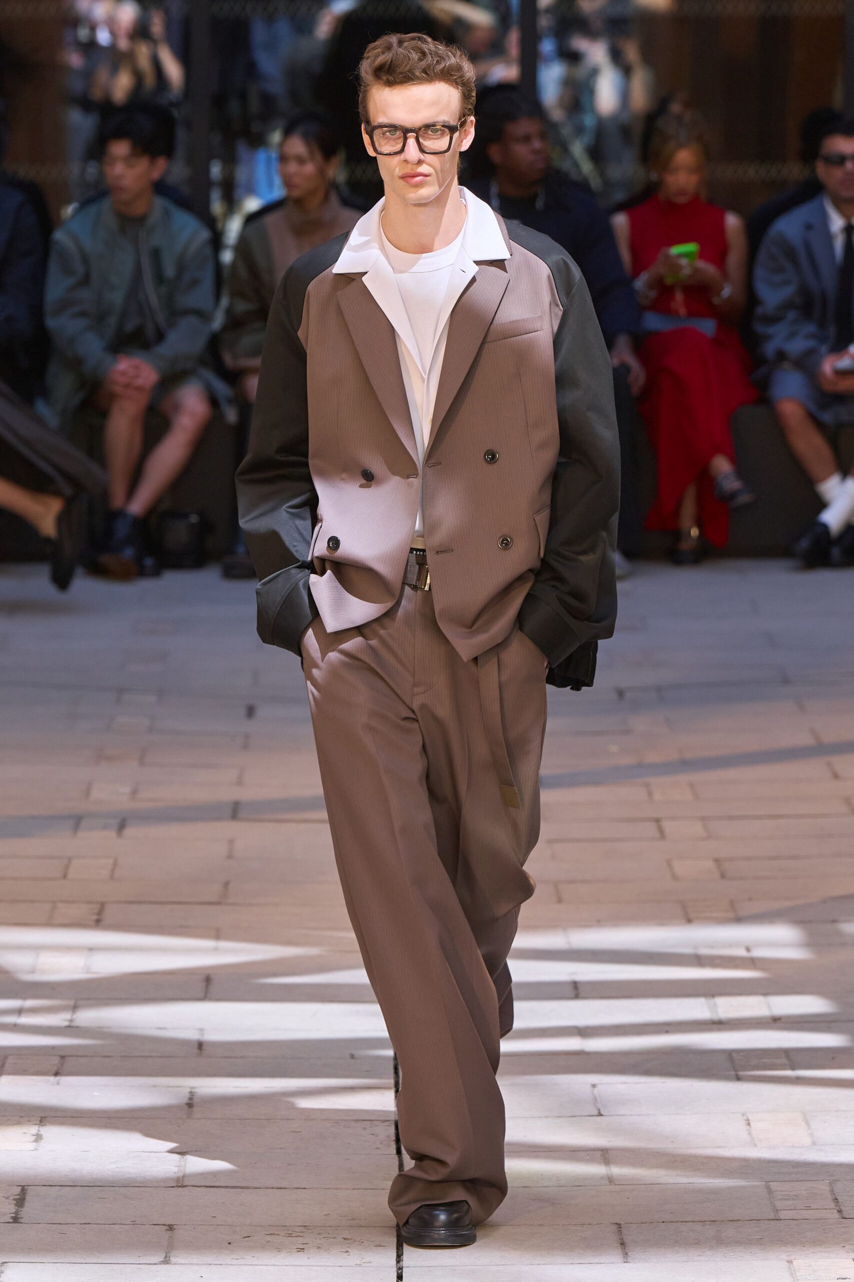 brown cotton long-sleeve collared tailored buttoned suit