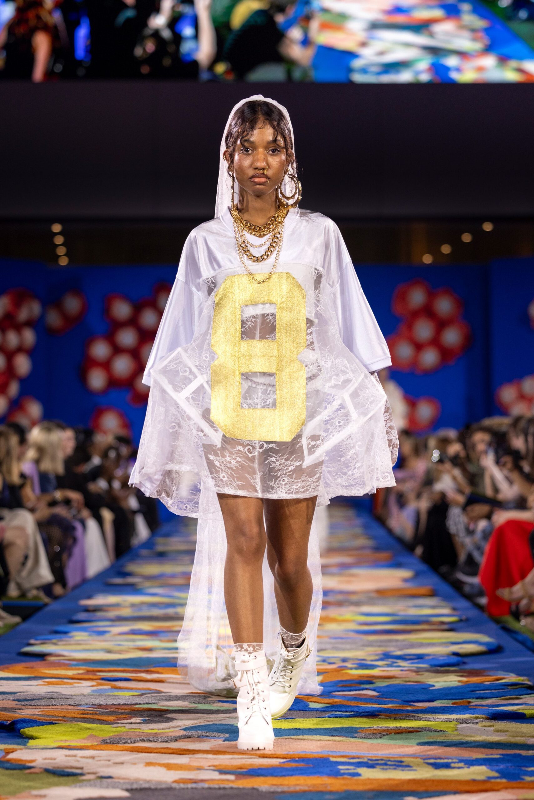 white lace layered dress with yellow detail