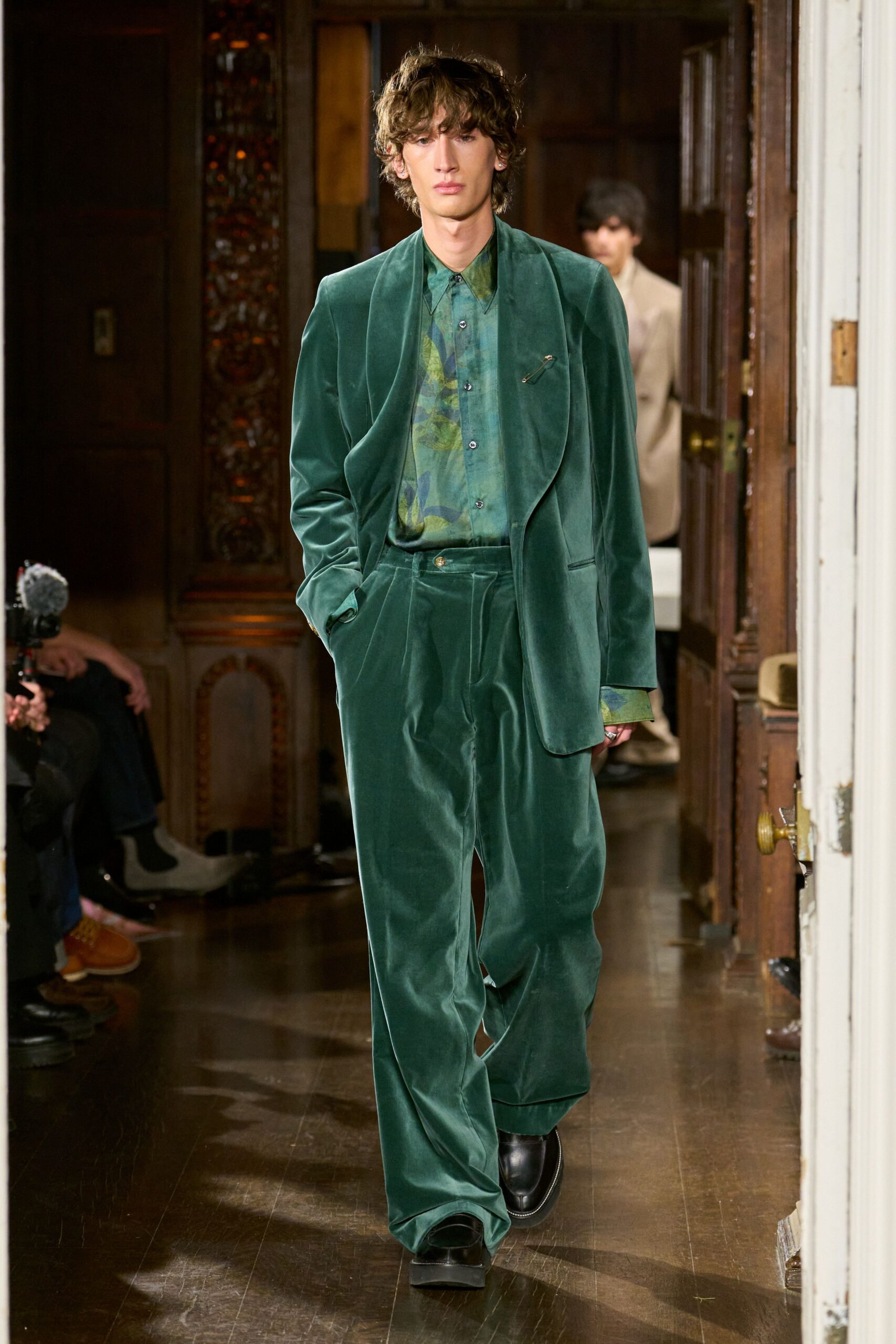 green velvet suit with multi shirt