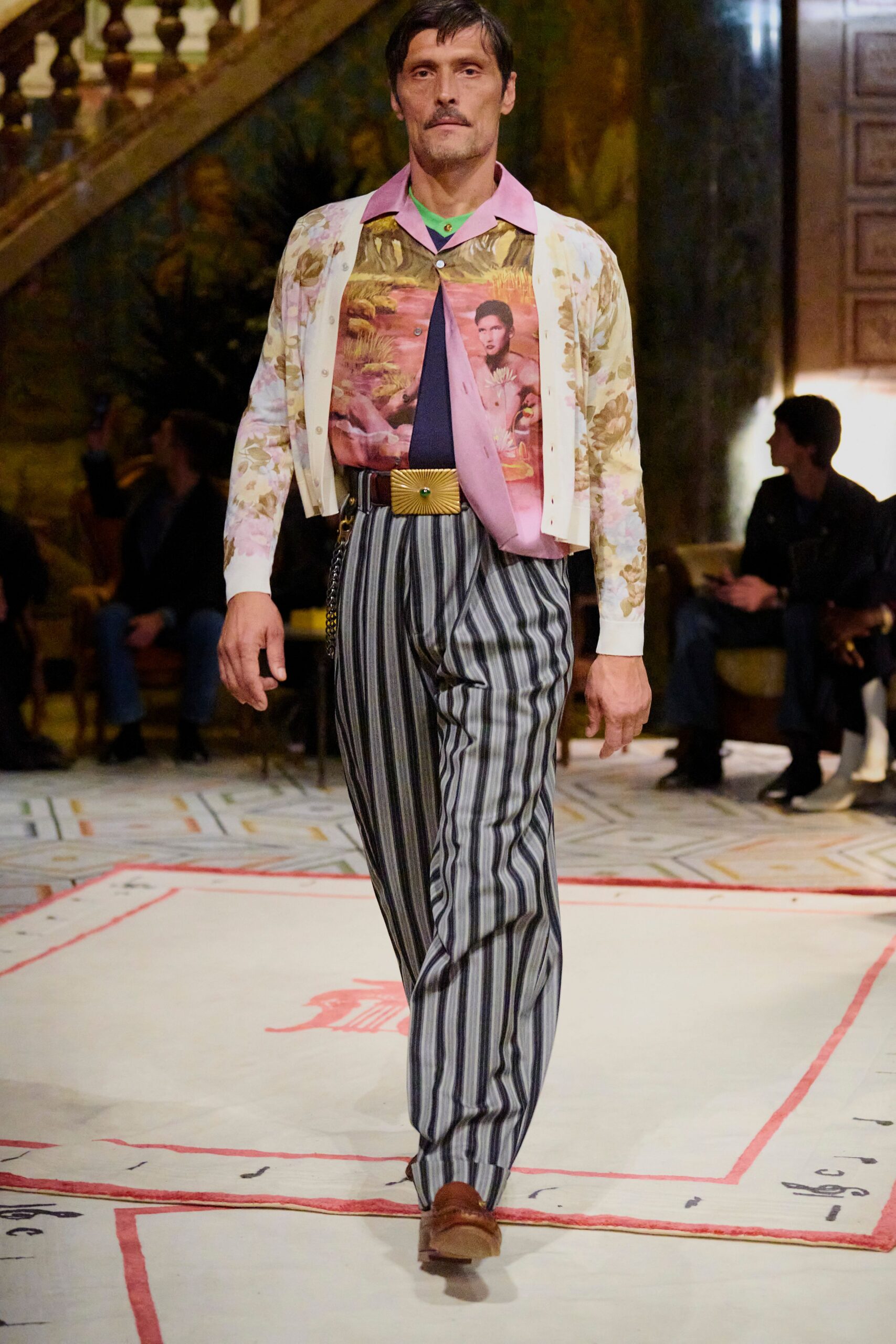 relaxed white pink shirt with striped pants