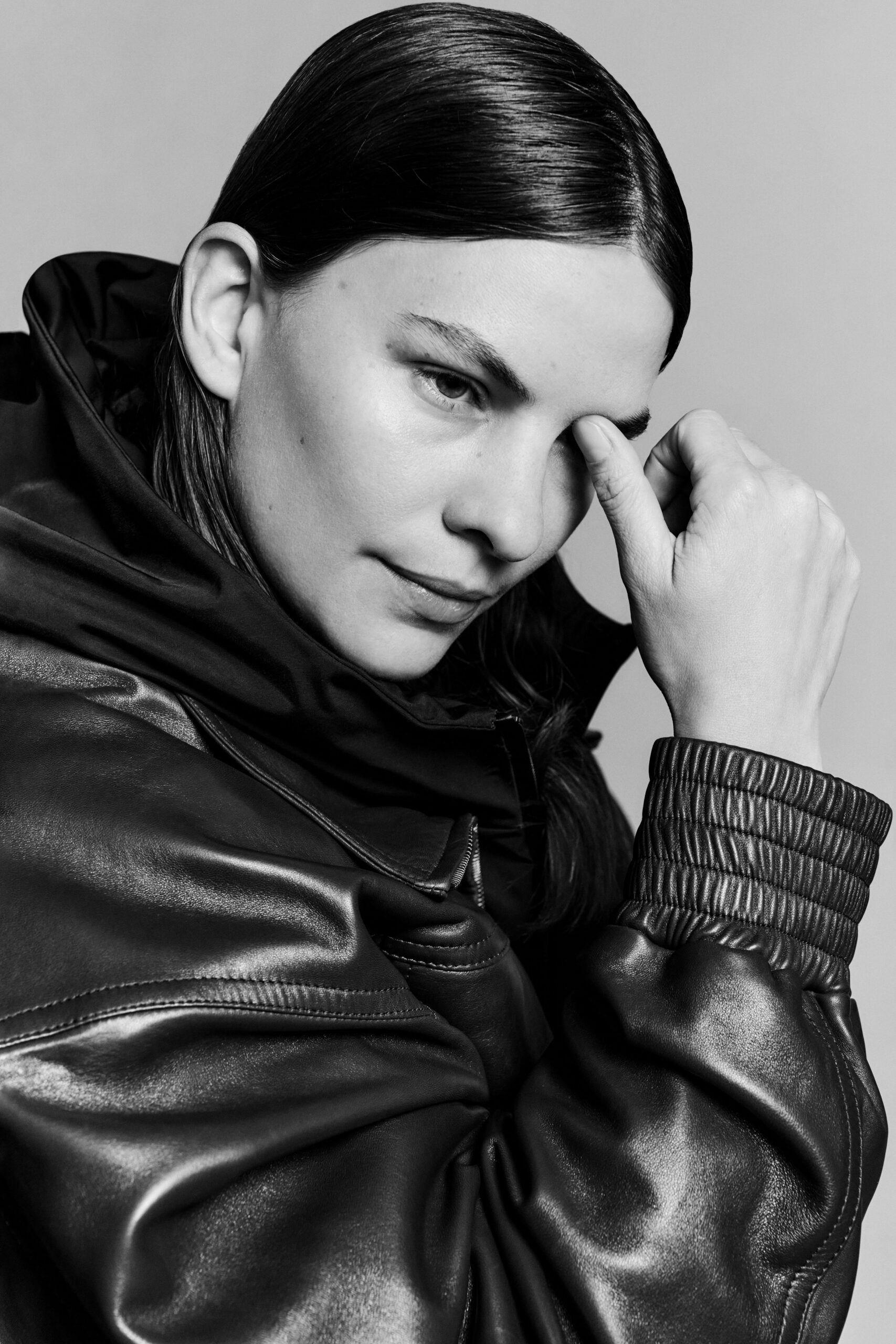 black leather oversized jacket