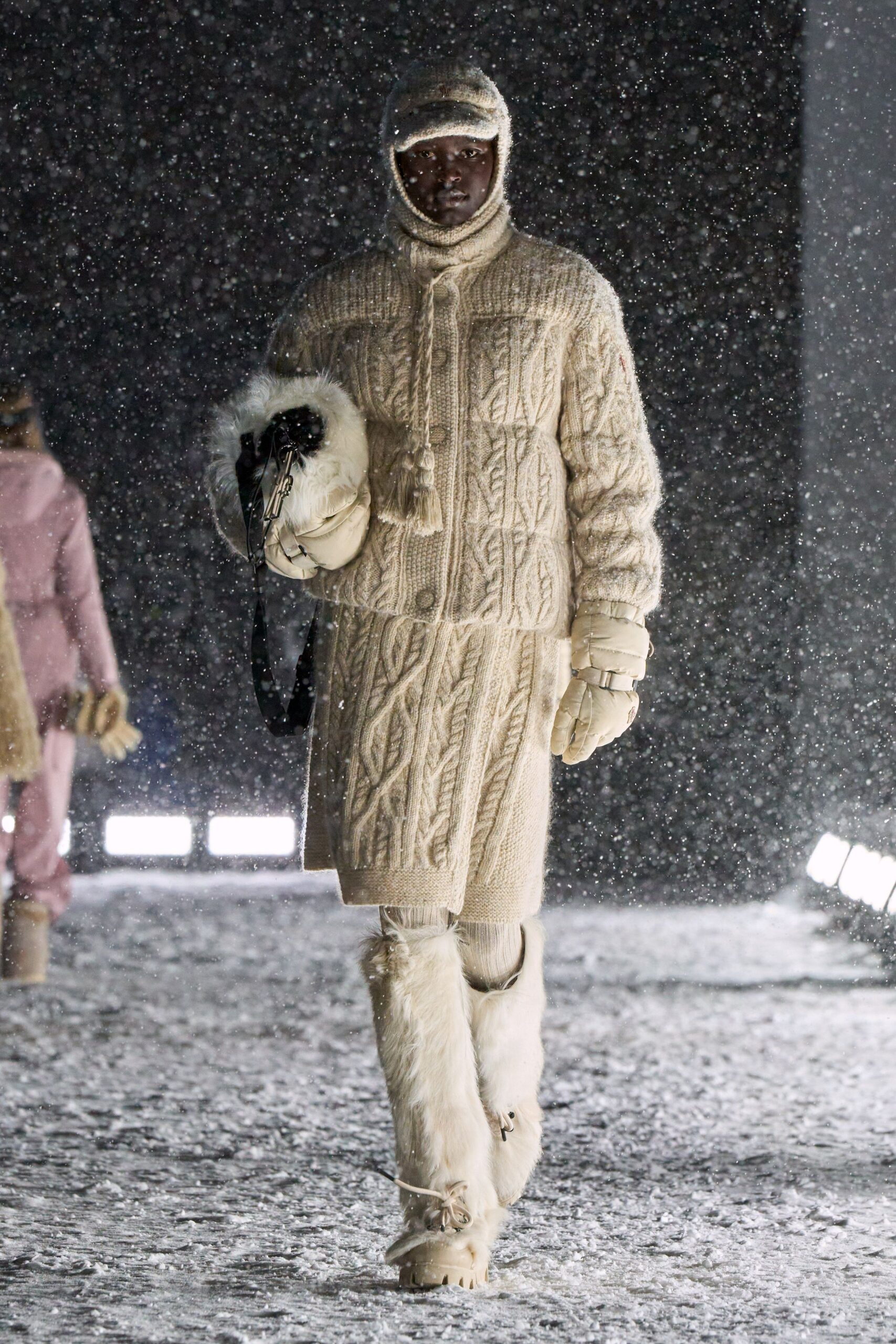 beige wool fitted straight-leg pants