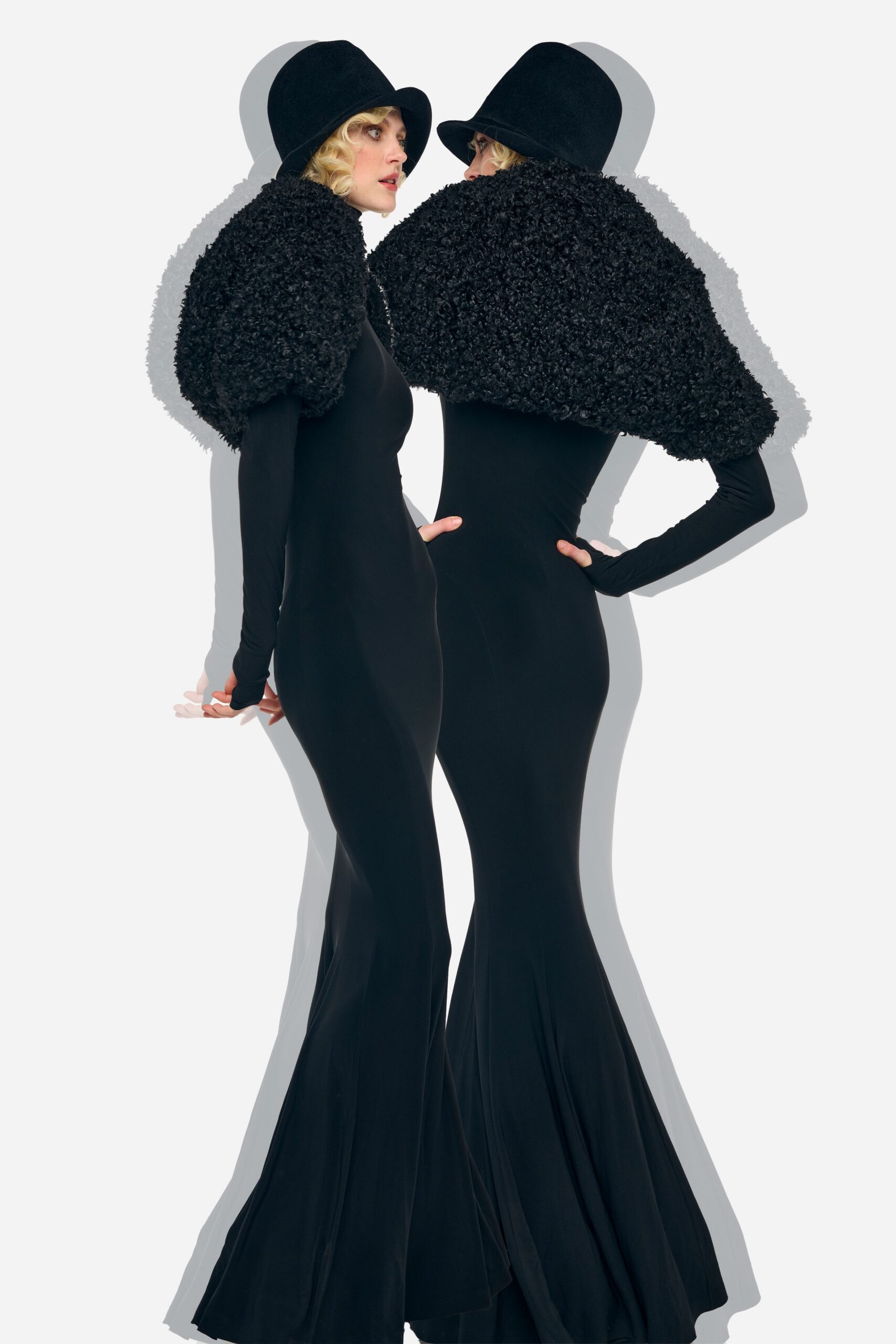 black wool structured layered cape