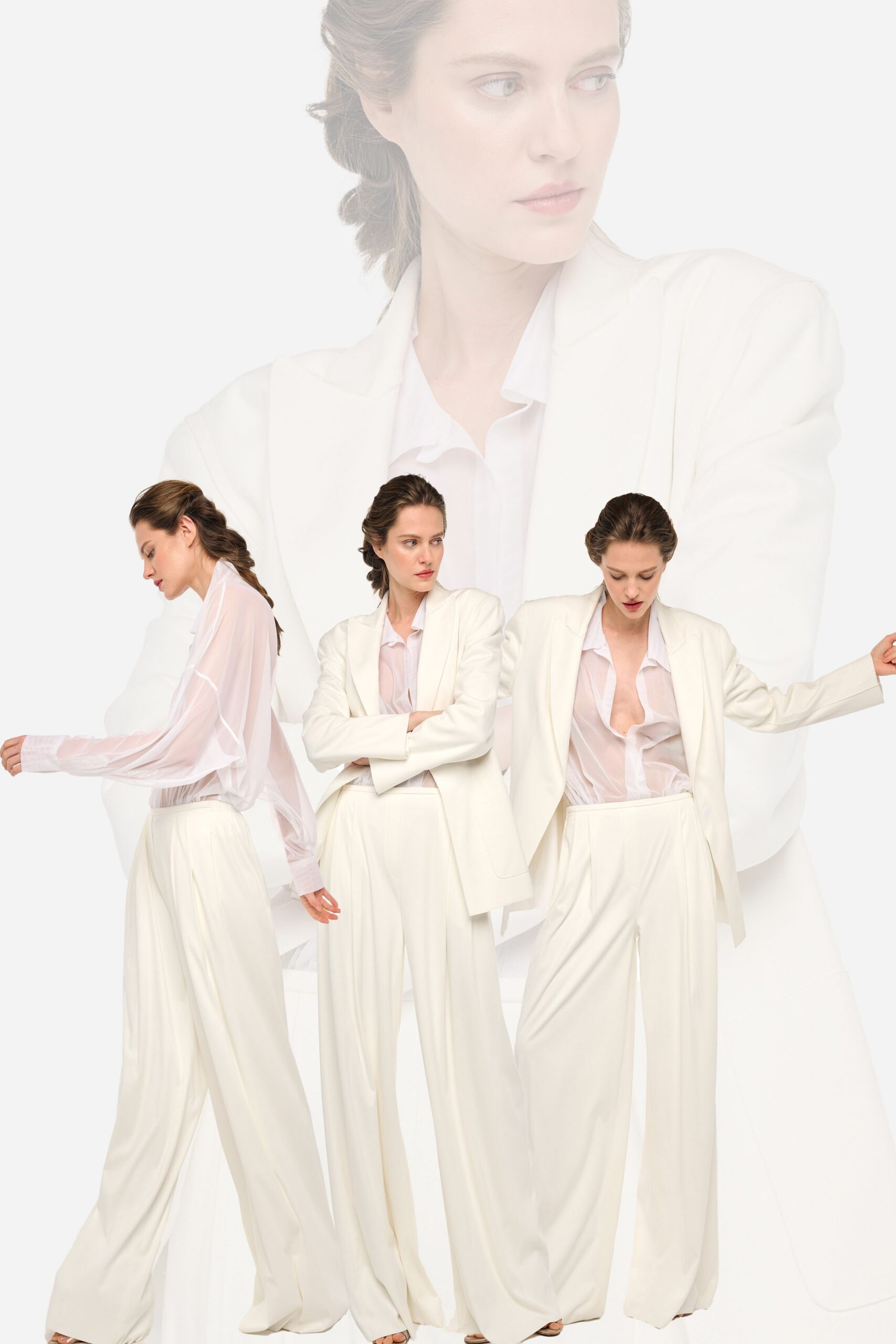 white silk long-sleeve collared tailored buttoned blazer
