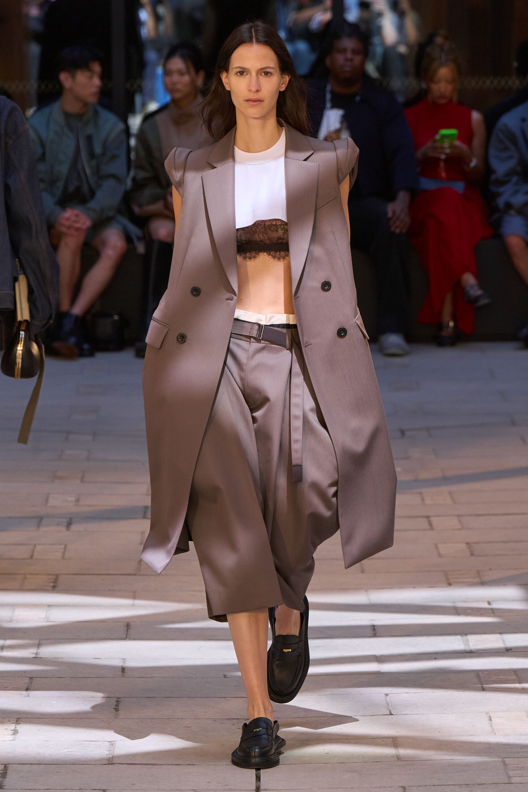 gray tailored blazer with relaxed pants