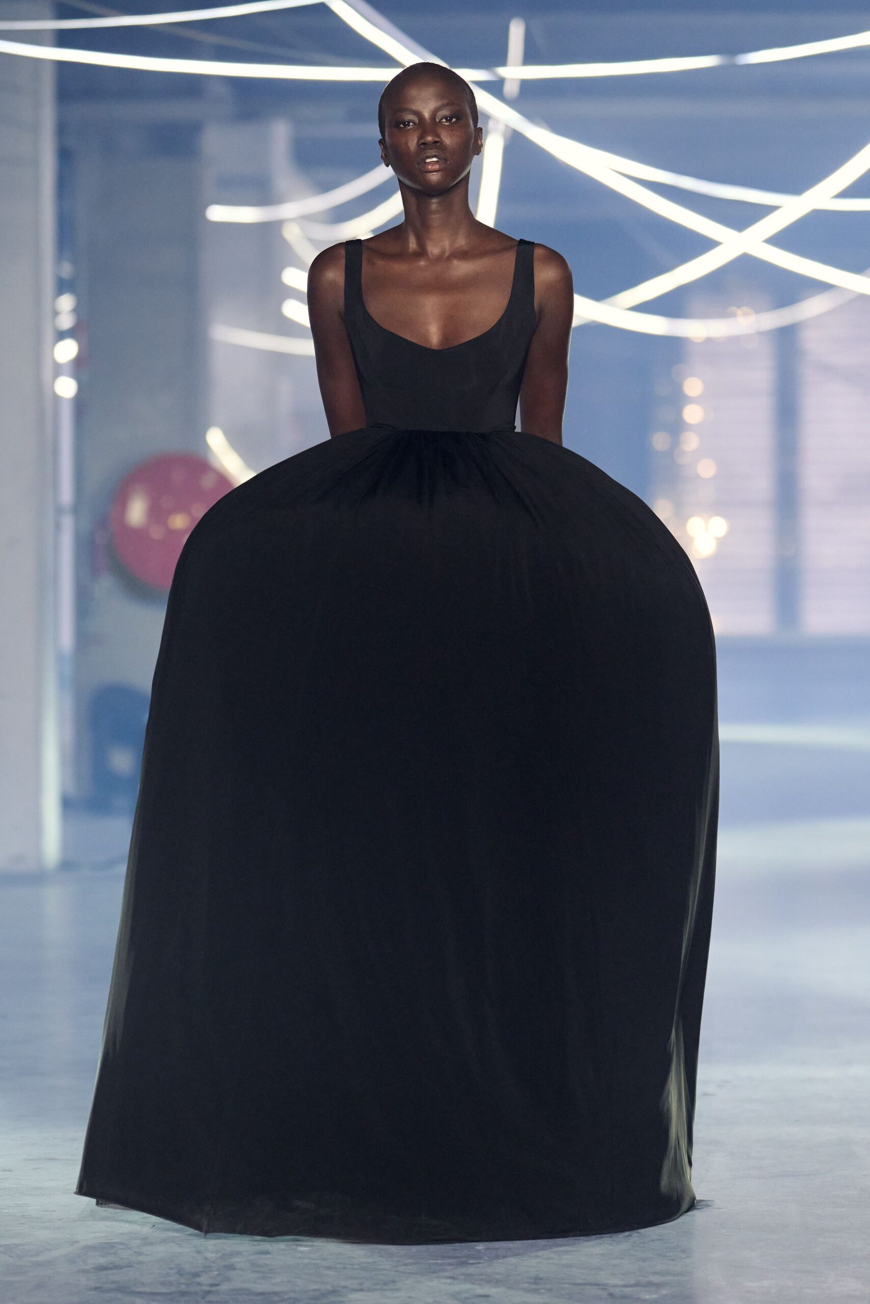 black silk sleeveless gown