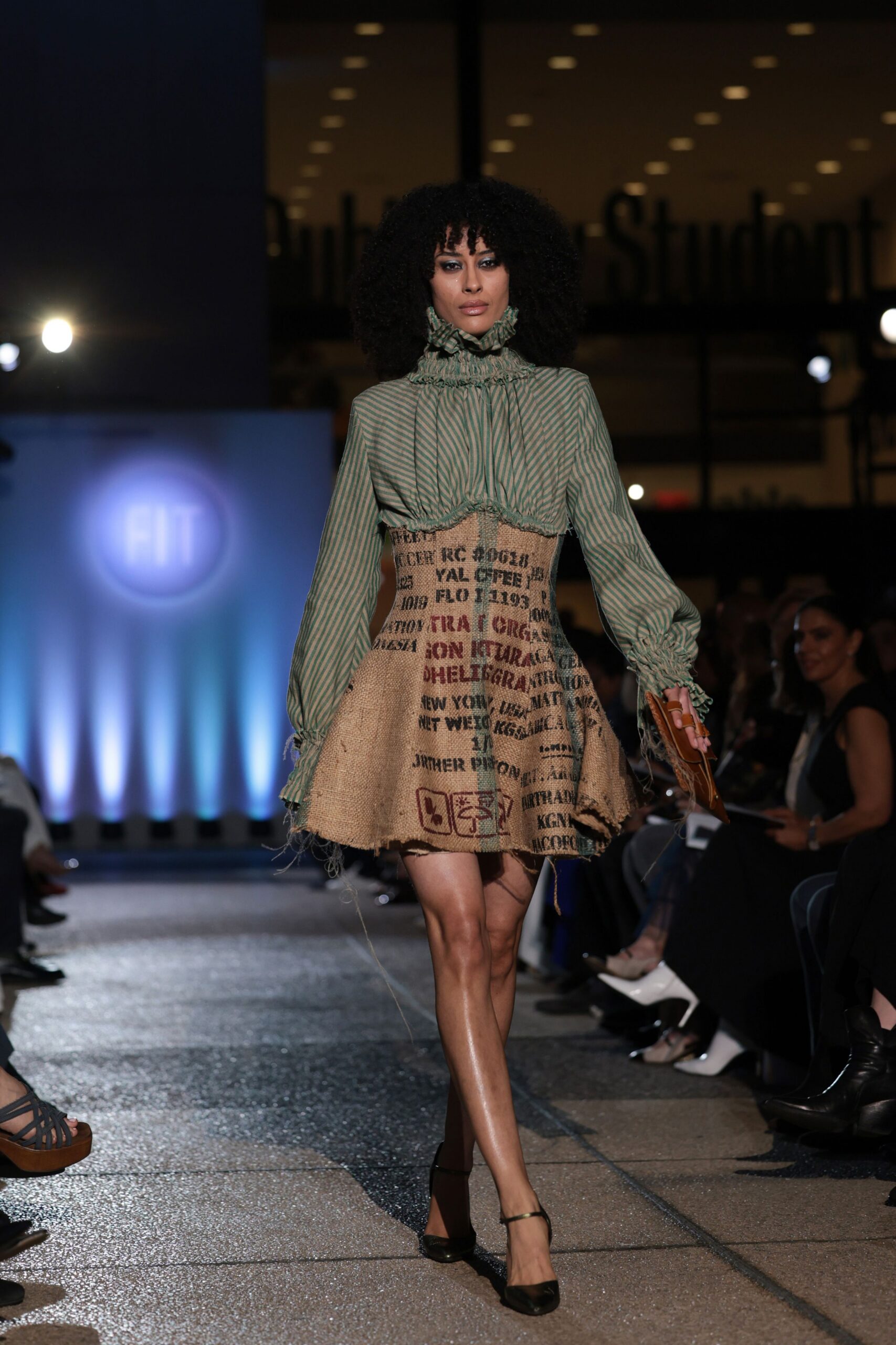green striped top beige printed skirt