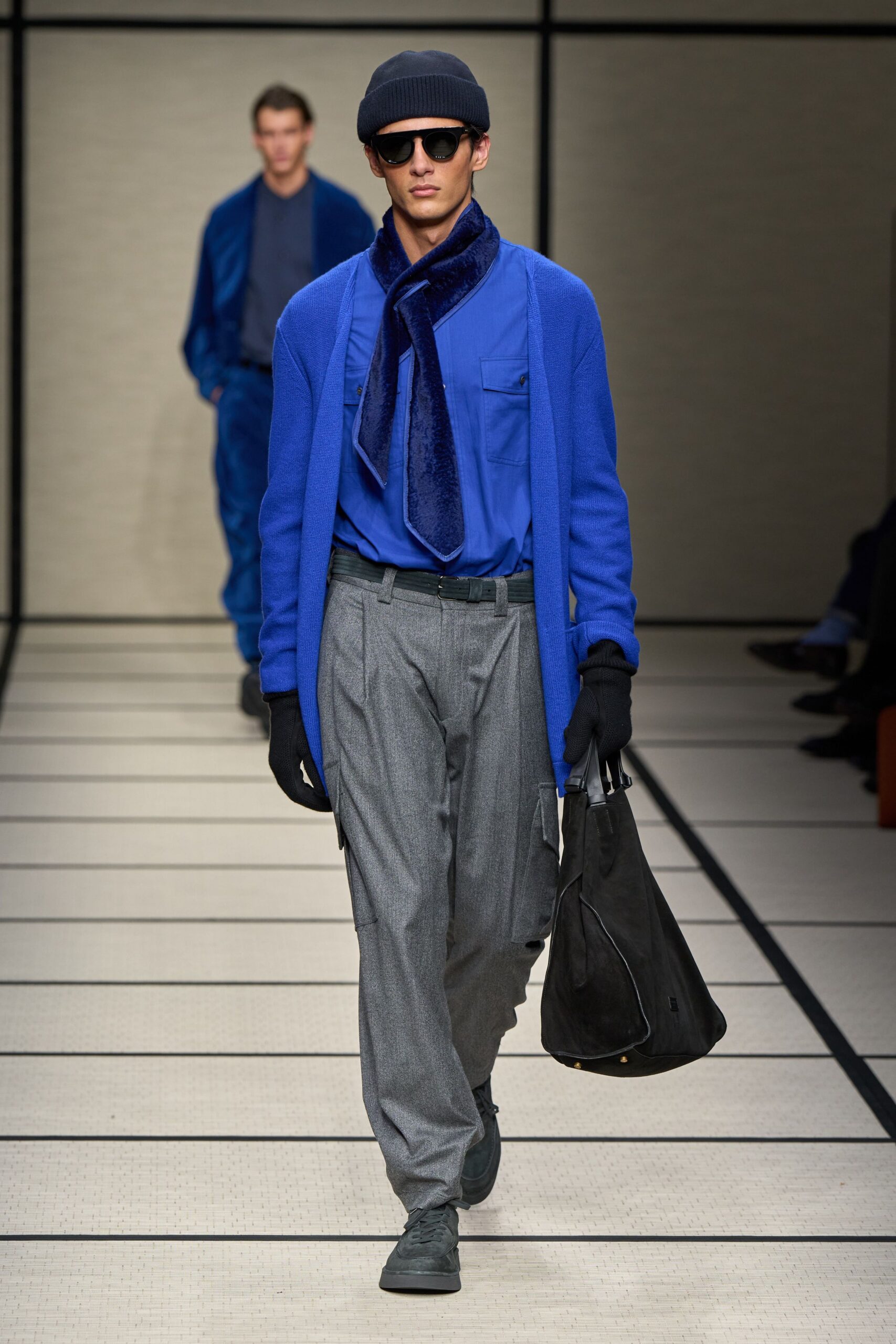 blue wool long-sleeve relaxed jacket