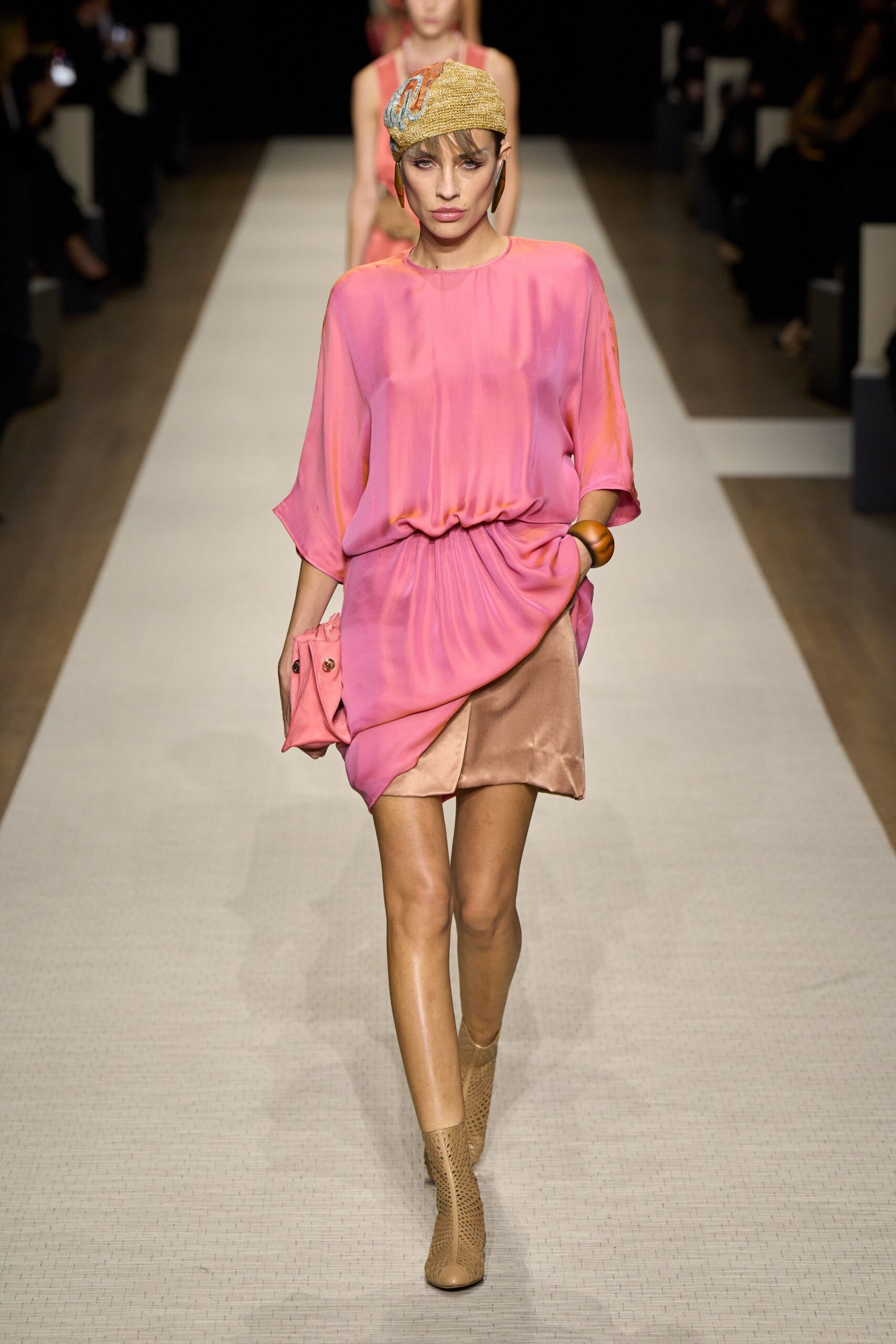 pink silk sleeveless v-neck relaxed draped flowing dress