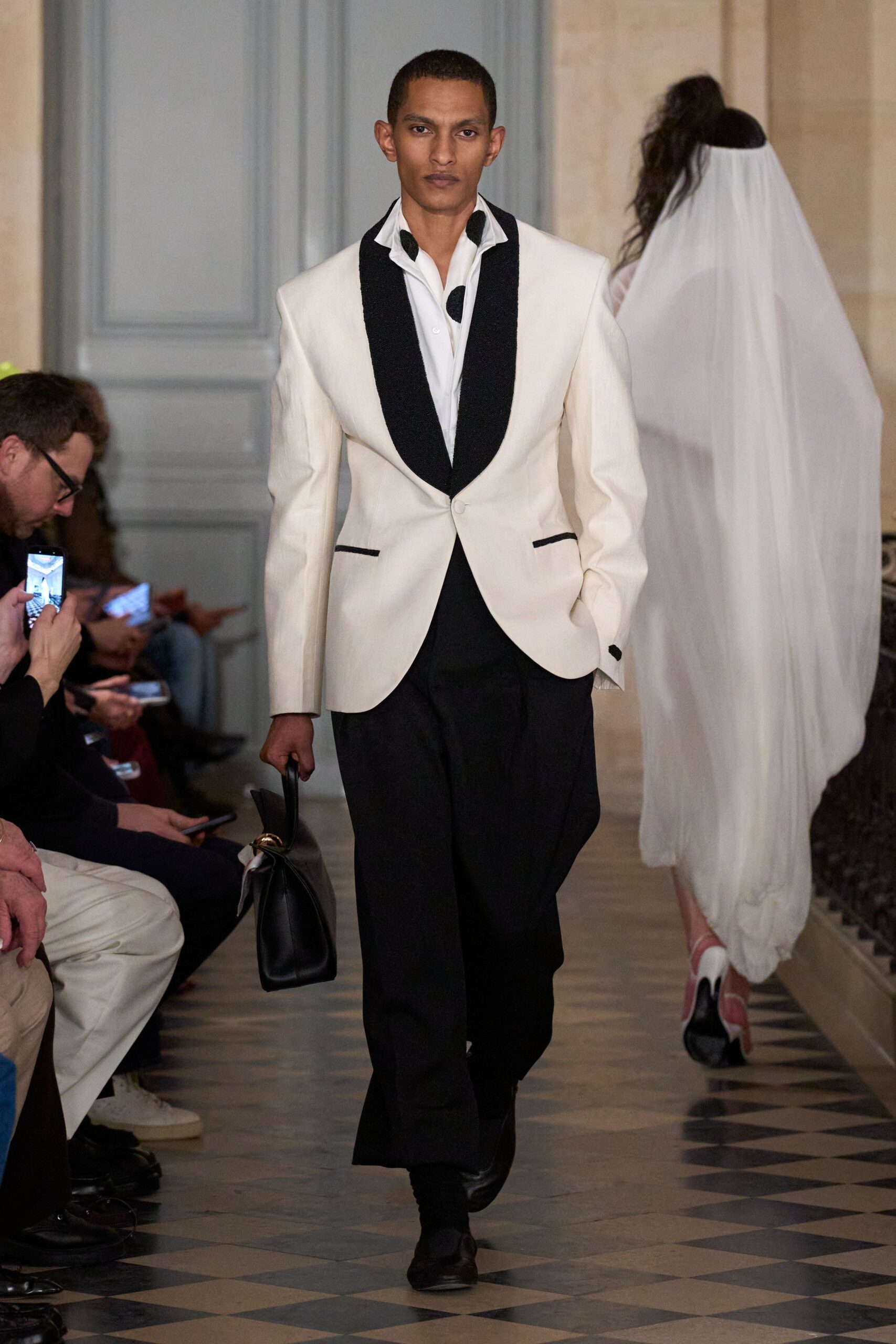 white tailored blazer with black shirt
