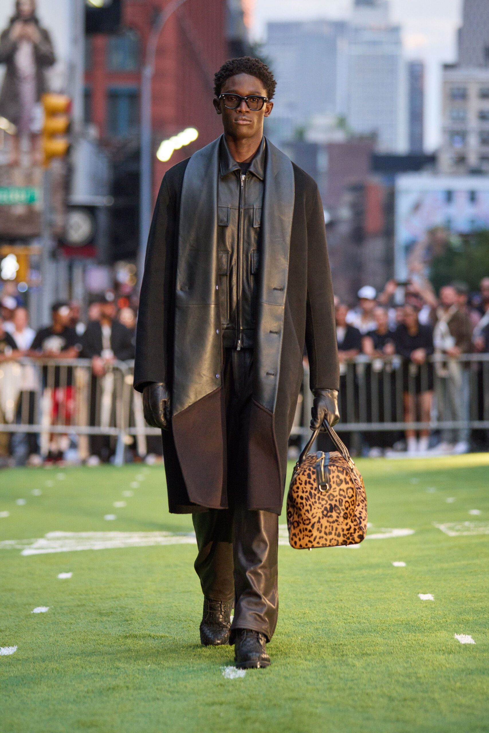 black leather coat and pants