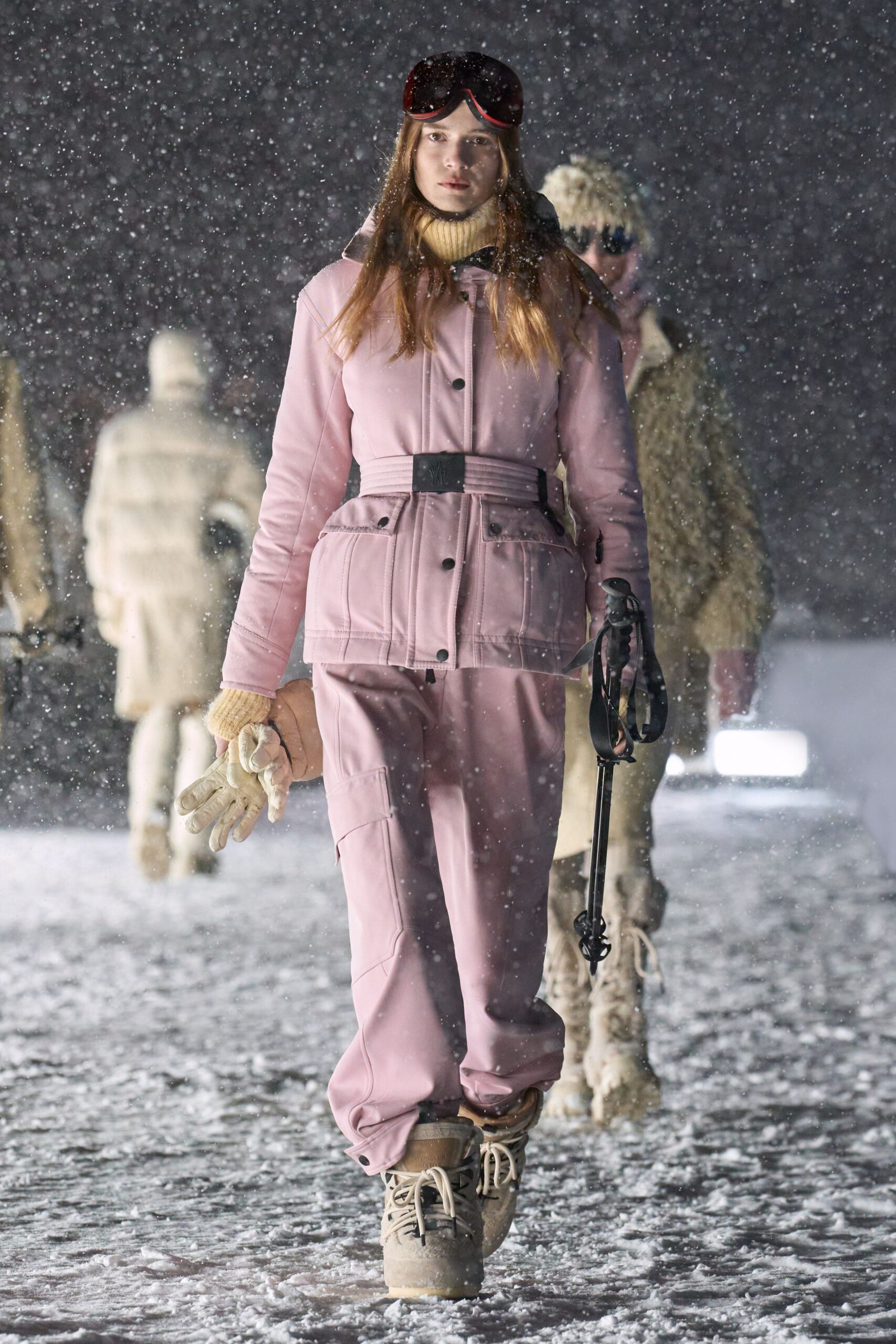 pink cotton long-sleeve collared relaxed zippered pockets jumpsuit