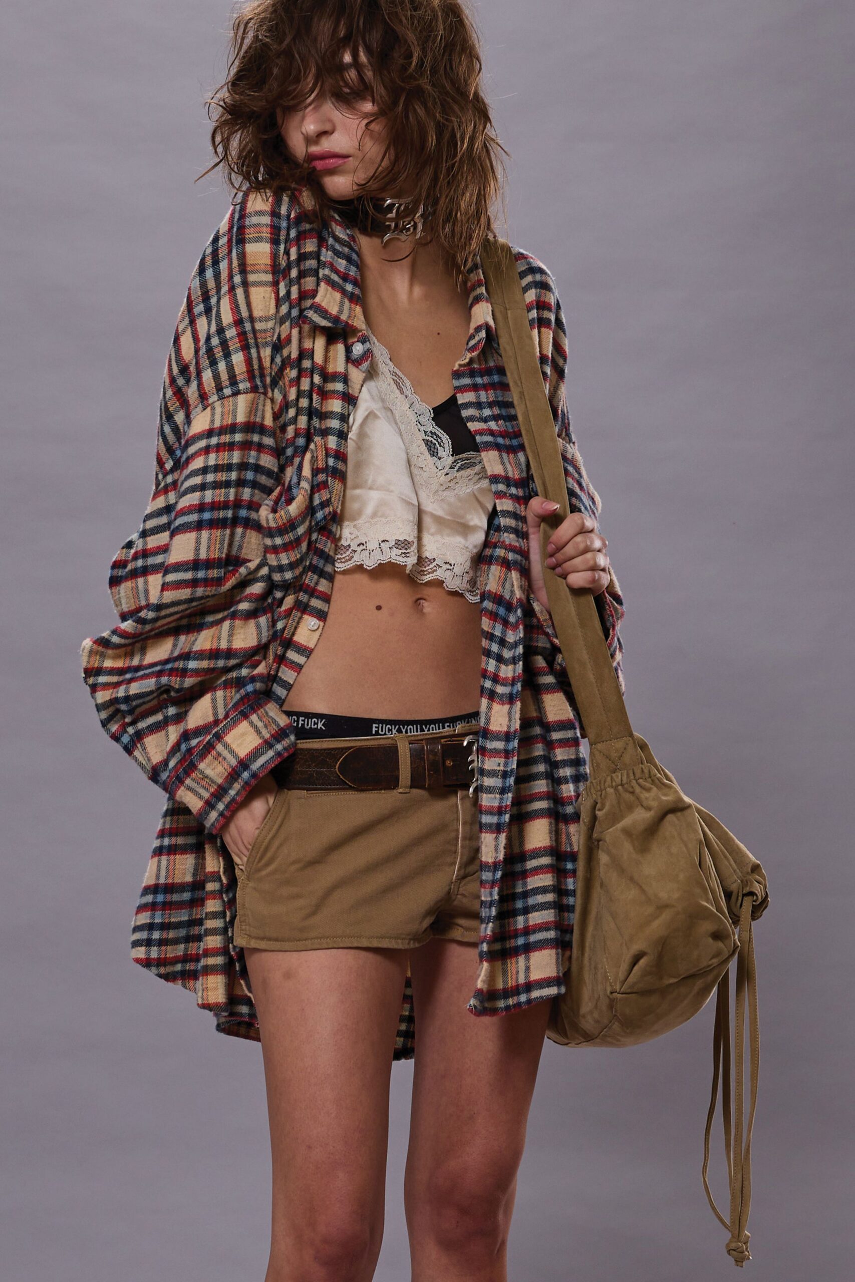 multi cotton long-sleeve collared relaxed checked shirt