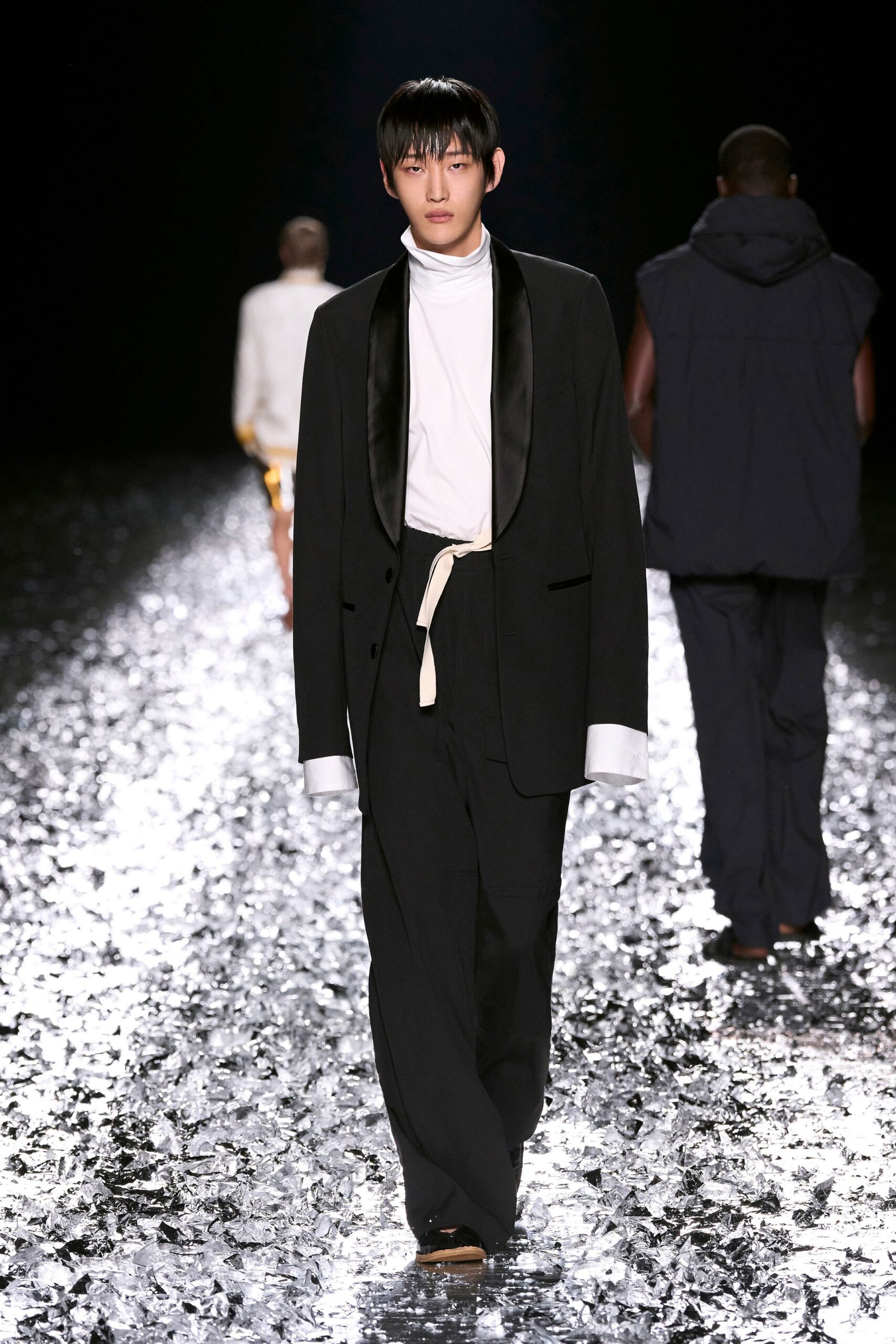 black tailored suit with white shirt