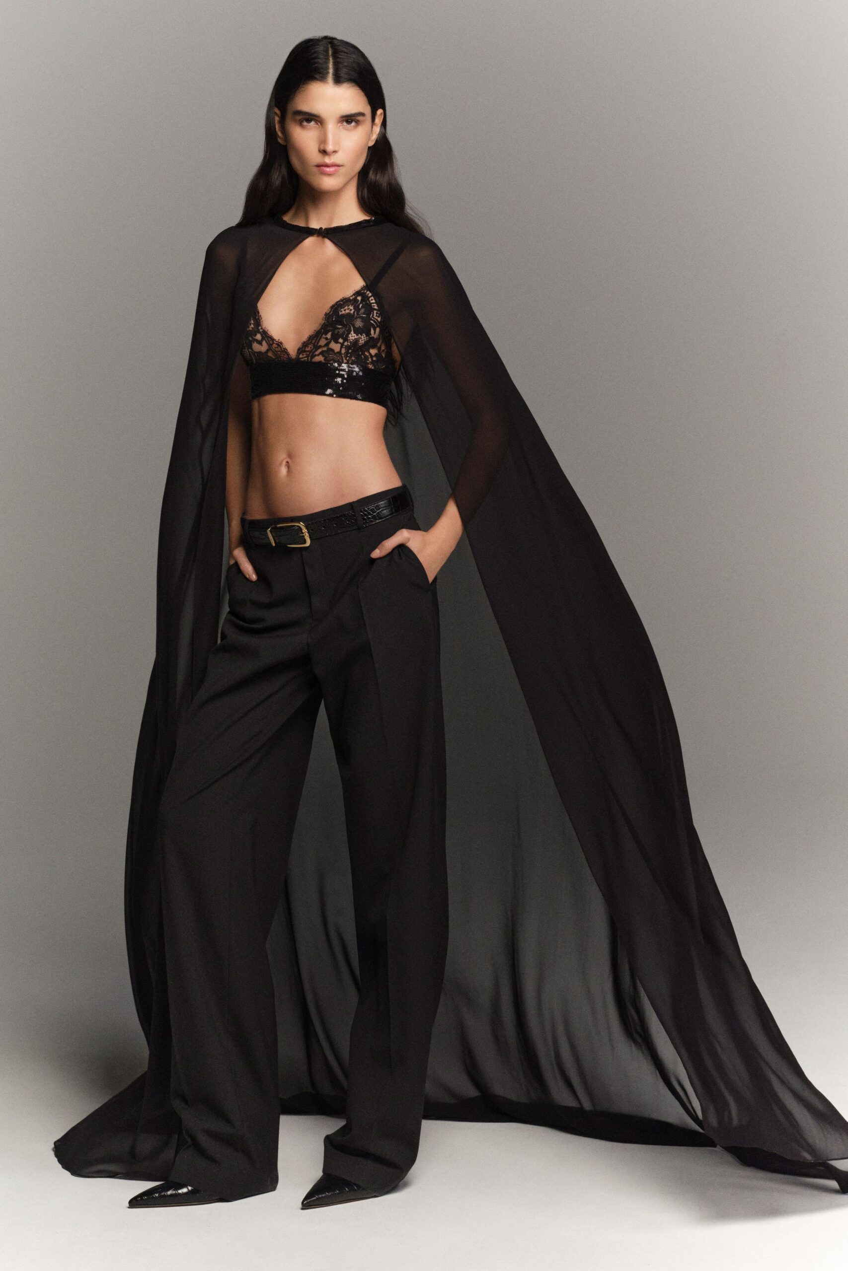 black chiffon cape with lace bra