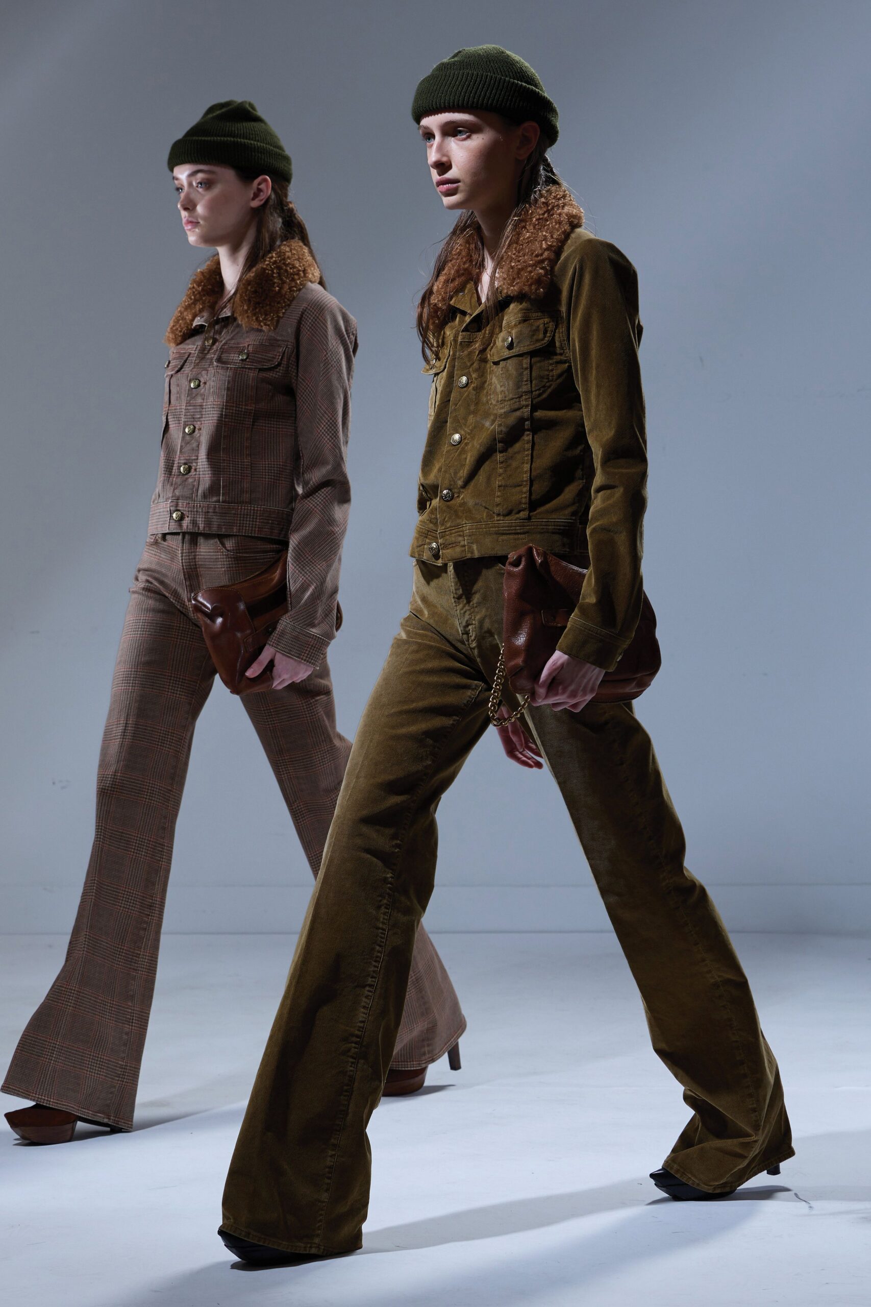 brown cotton long-sleeve collared fitted buttoned flared jacket