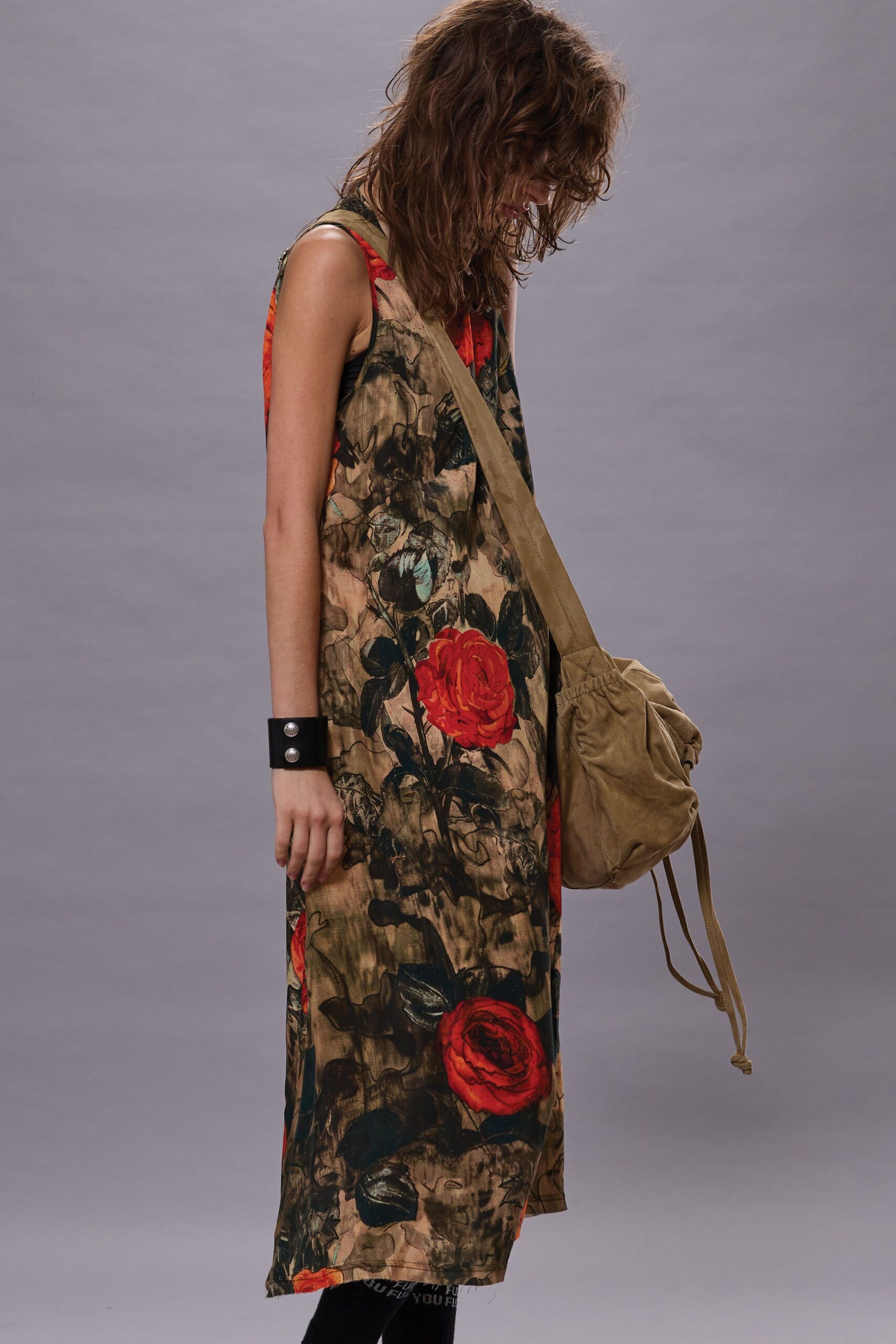 floral maxi dress with bag