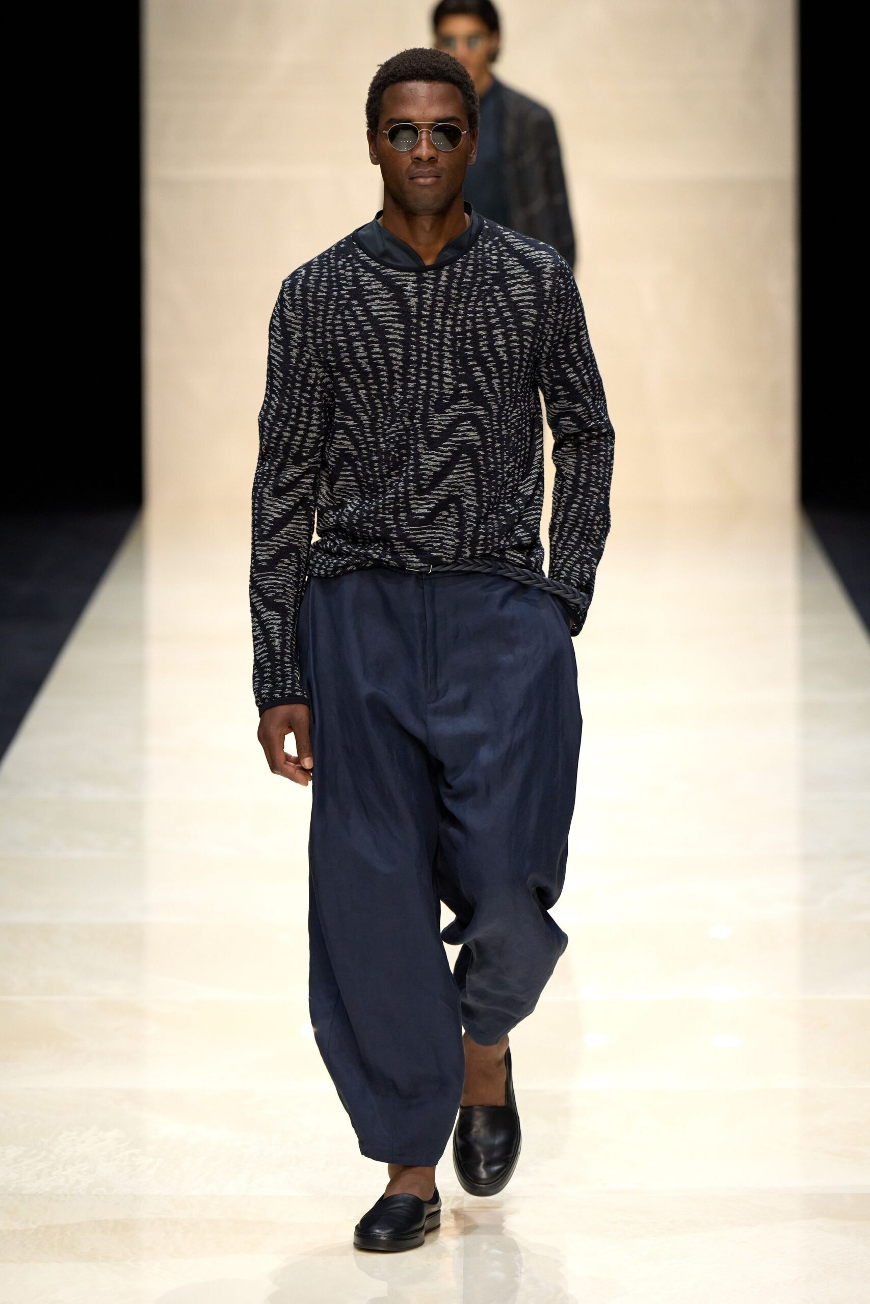 black and white printed shirt with relaxed pants