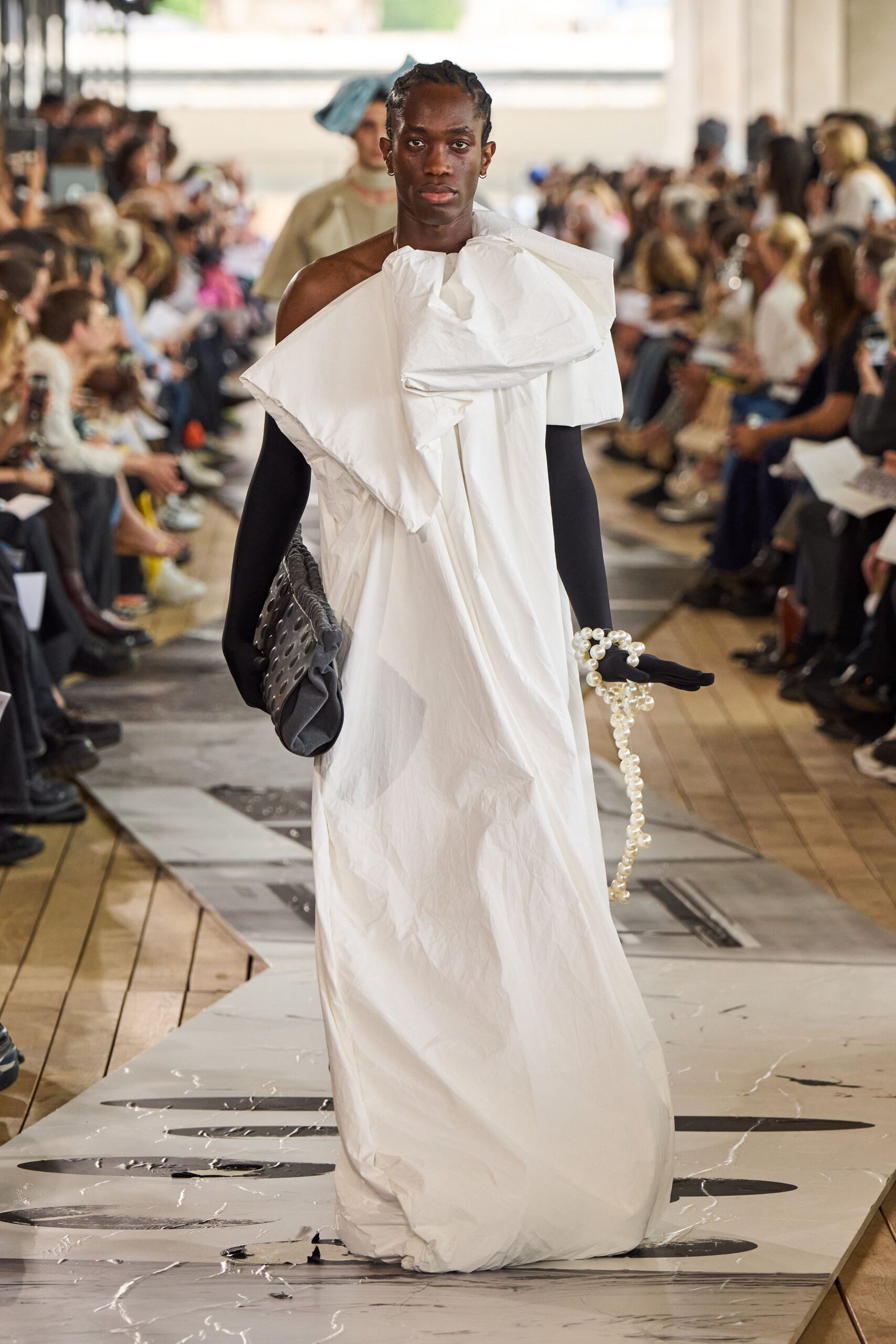 white cotton sleeveless off-shoulder relaxed draped maxi dress